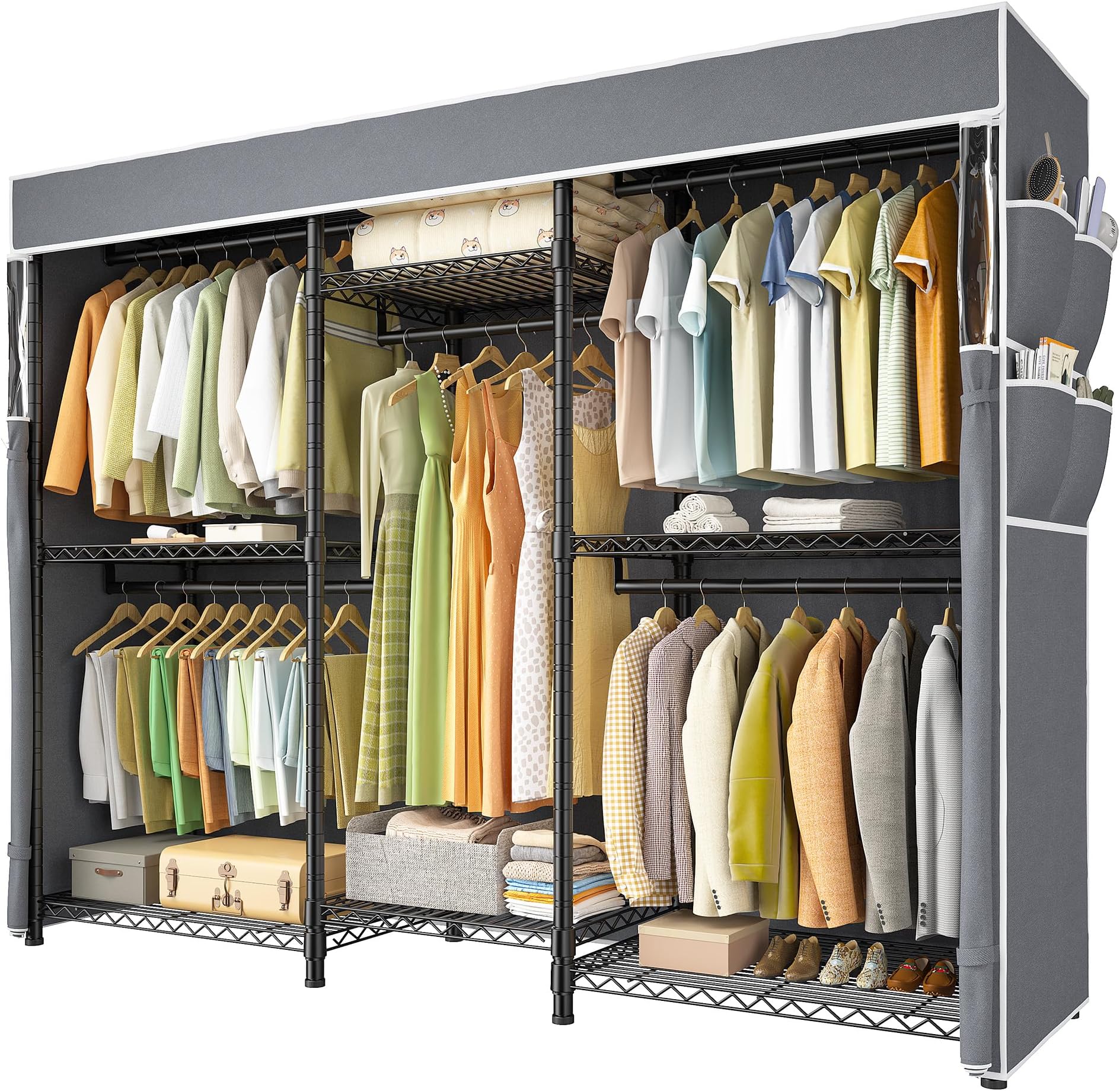 Raybee Heavy Duty Clothes Rack with Cover, 1100LBS Capacity, Sturdy Steel