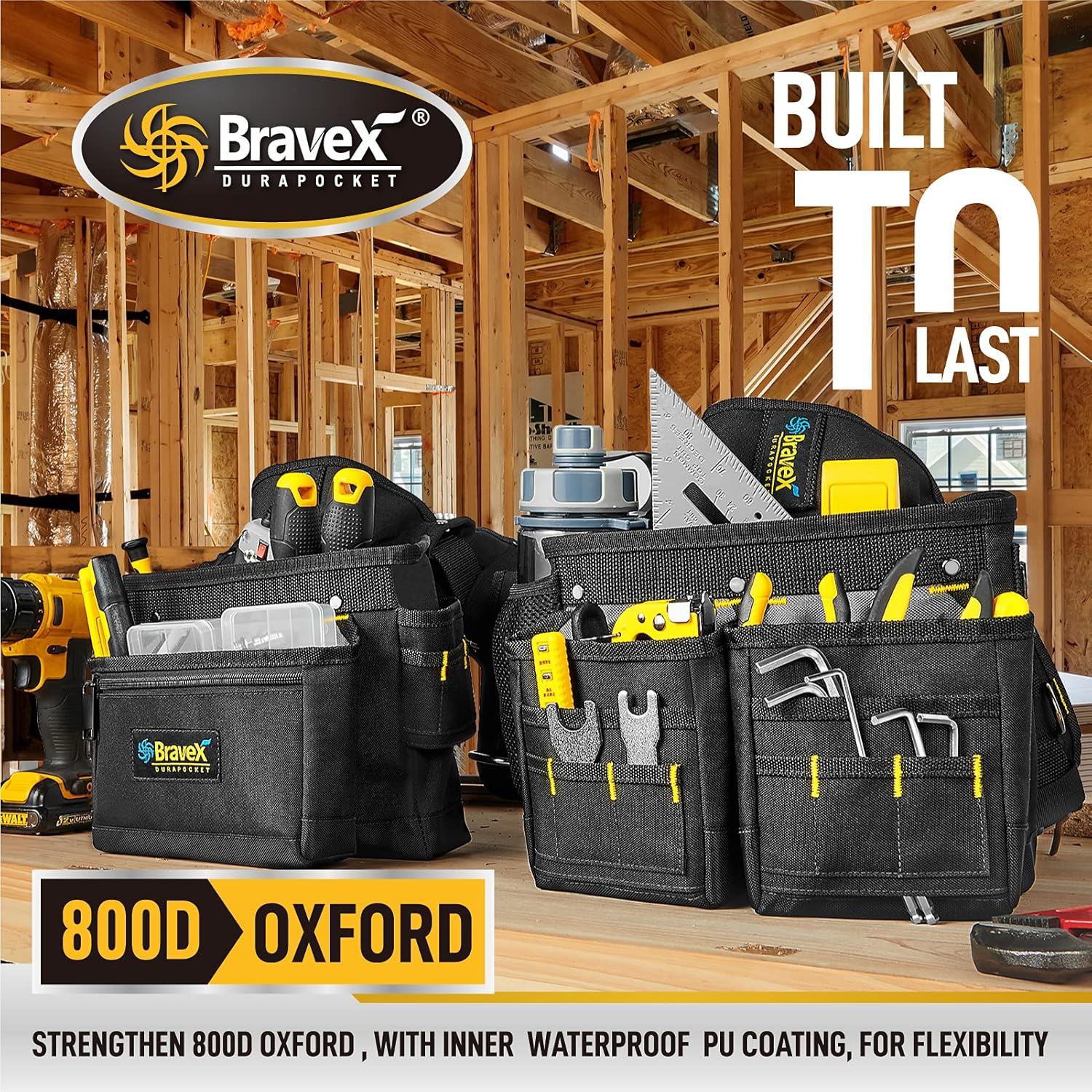 Tool Belt Suspenders - Pro Ultra 20 Bags Y-Style Tool Belts 5 Combo Apron Tool Pouch For Framers Carpenter Electrician 1200D Ballistic Nylon - - 