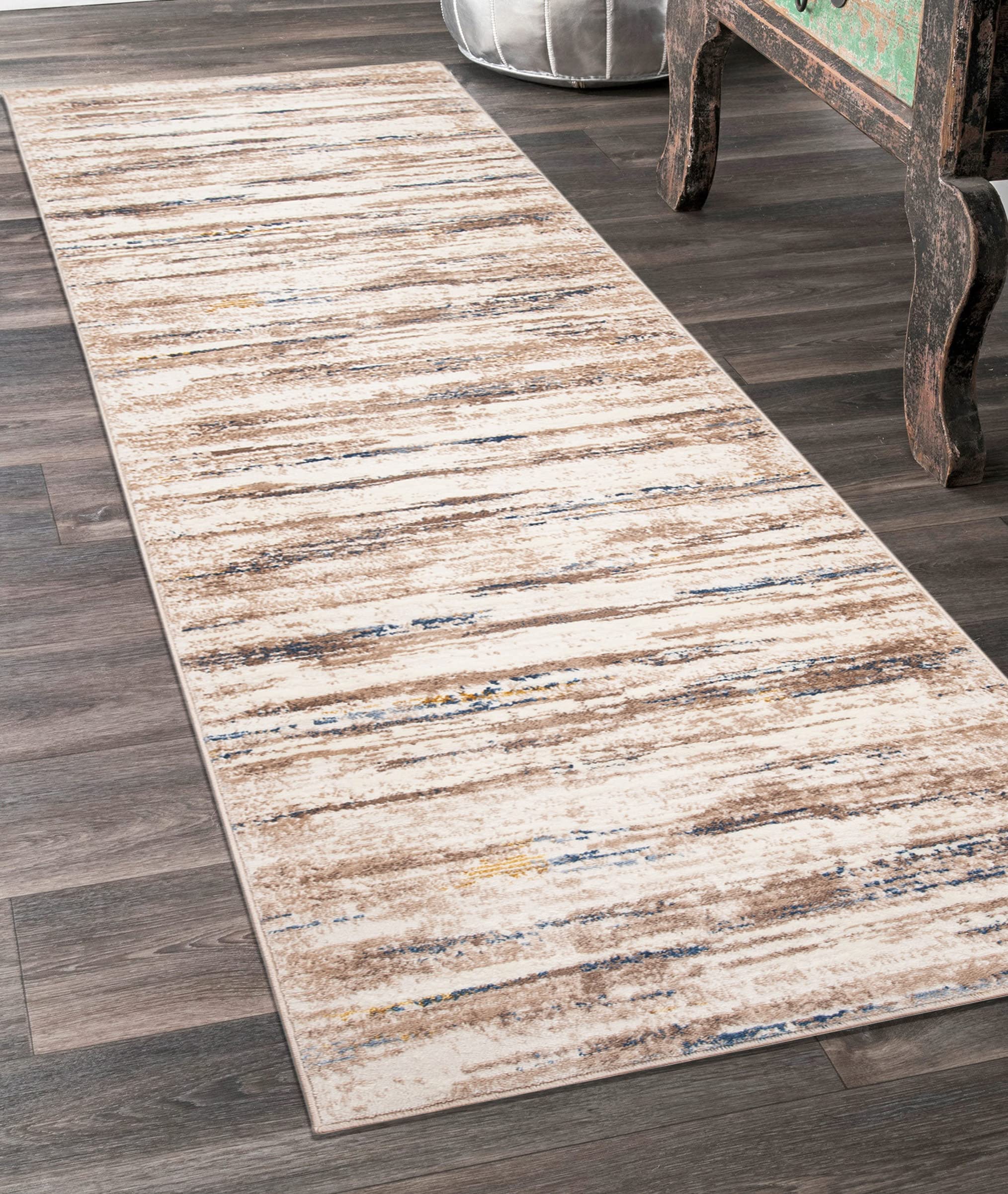 Mazovia Alfombra de Pasillo Larga - Design Abstracto Moderno Pelo Corto - Alfombras de Pasillo por Metros - Alfombras para Pasillos Largos - Moqueta por Metros - Crema Beis 100x250 cm