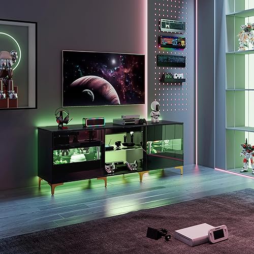 Miniatura 3 de FUTERMUS LED TV Stand for 55606570 inch TV - Gaming Entertainment Center with Tempered Glass Storage, 63" Modern TV Stand for Living Room Bedroom