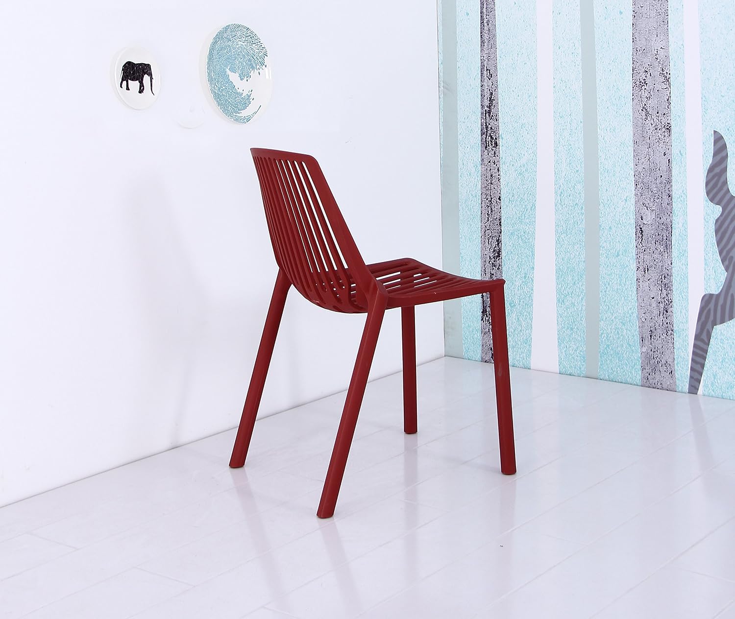 Container Furniture Direct Kim Series Modern Stackable Plastic Dining Chair, Red