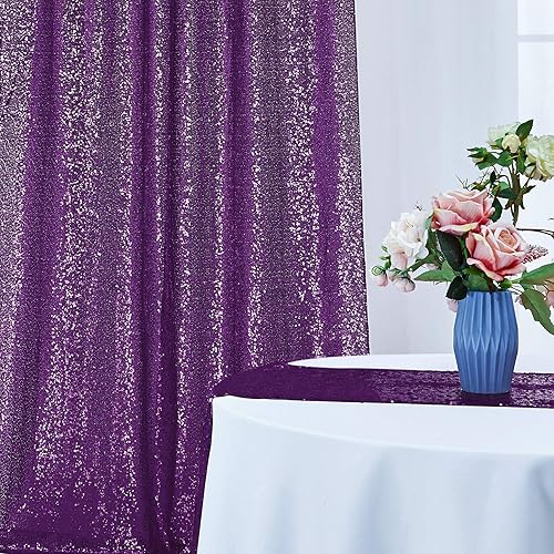 Miniatura 7 de 2 paneles de cortinas de fondo de lentejuelas moradas de 8 pies, fondo de tela con purpurina para decoración de Navidad, boda, fiesta