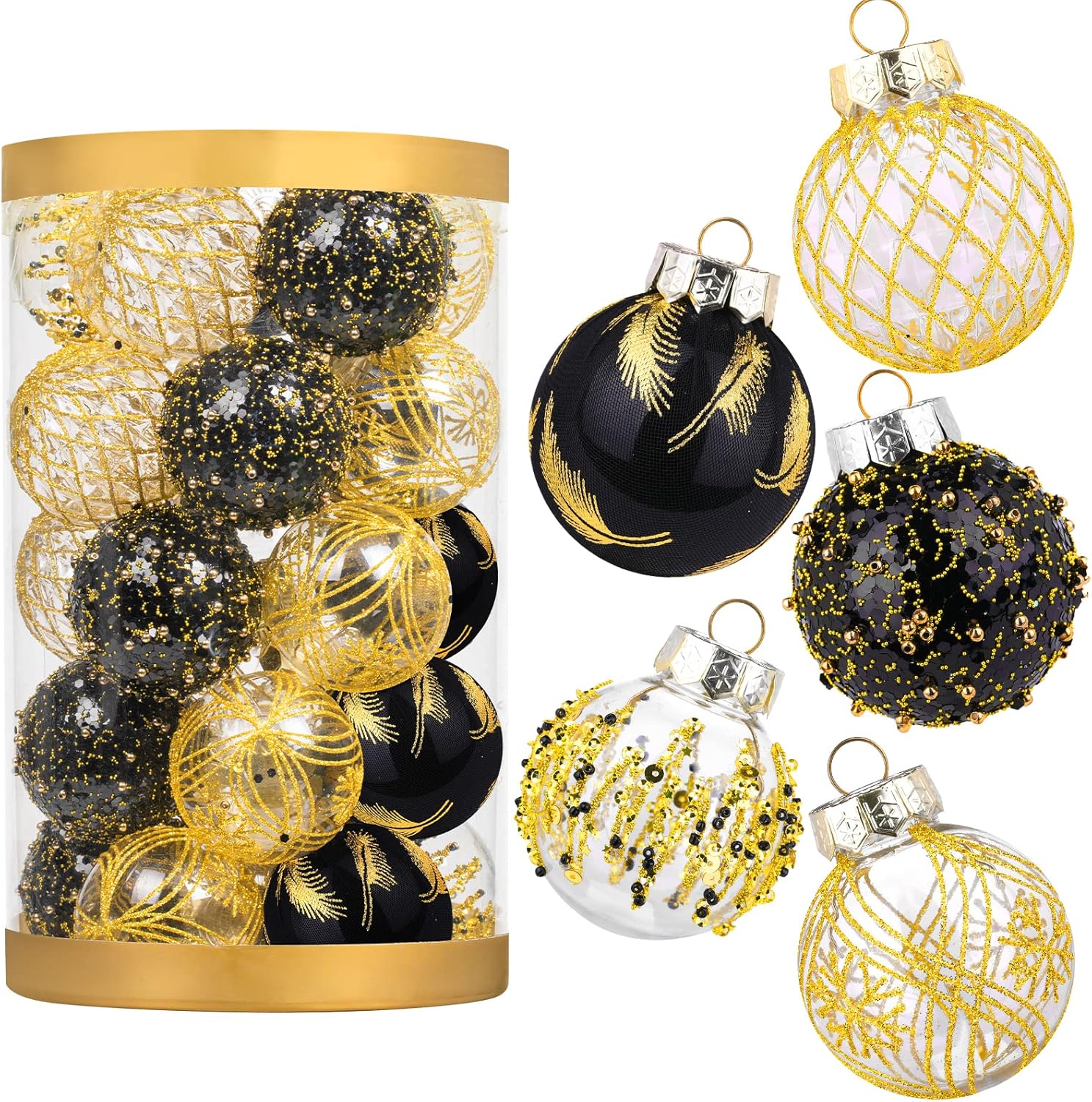 25pcs Christmas Tree Balls, 2.36″ Christmas Ornament Decorations Shatterproof Ornaments Black and Gold Color Painted Christmas Baubles Decorations for Party Wedding Christmas Decor 25pcs Christmas Tree Balls, 2.36″ Christmas Ornament Decorations Shatterproof Ornaments Black and Gold Color Painted Christmas Baubles Decorations for Party Wedding Christmas Decor
