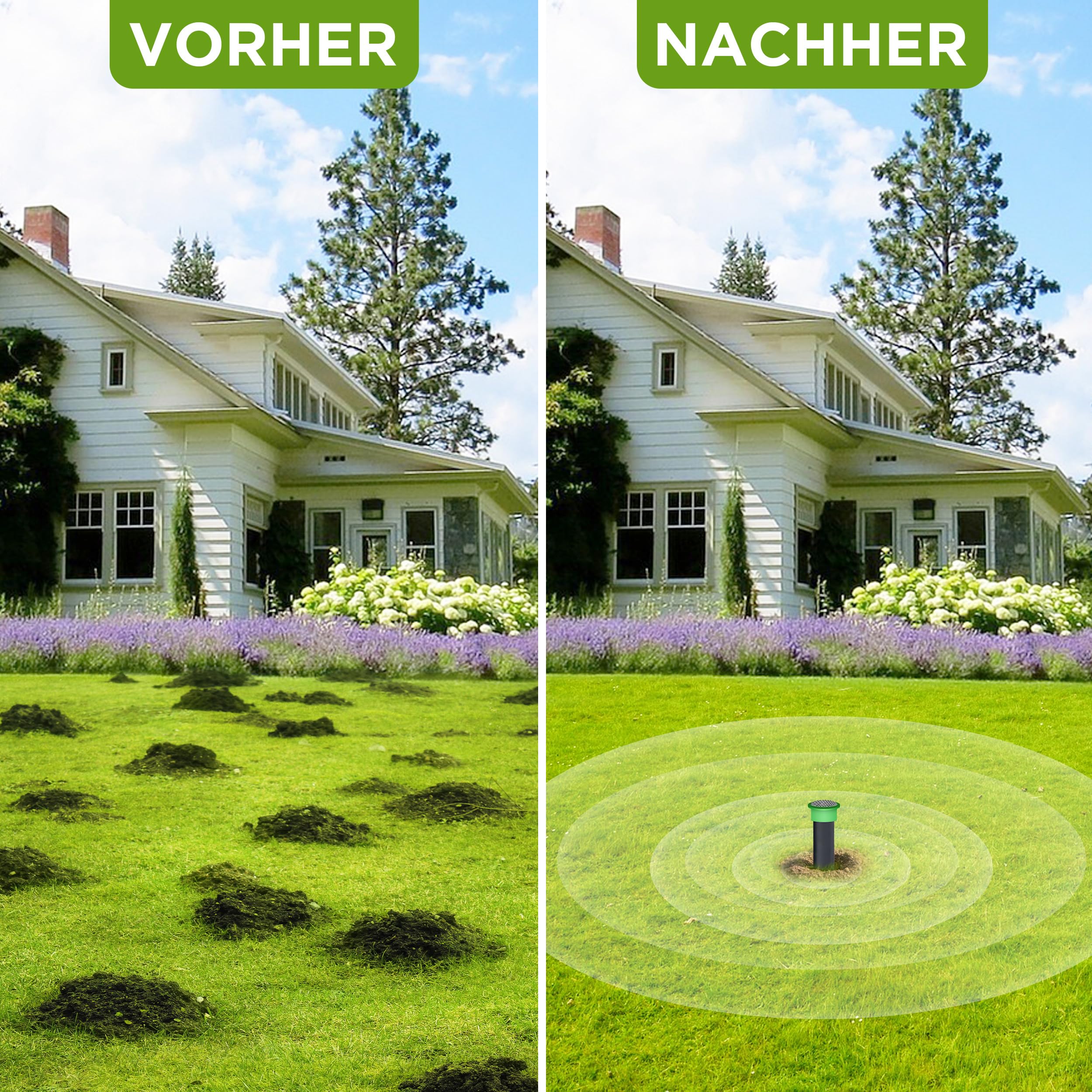 ISOTRONIC® Maulwurf Vertreiber Wühlmausschreck 4er Pack | Tradition seit 1979 | Maulwurfschreck wasserdicht IP65 | Plus blaues Licht gegen Wildtiere