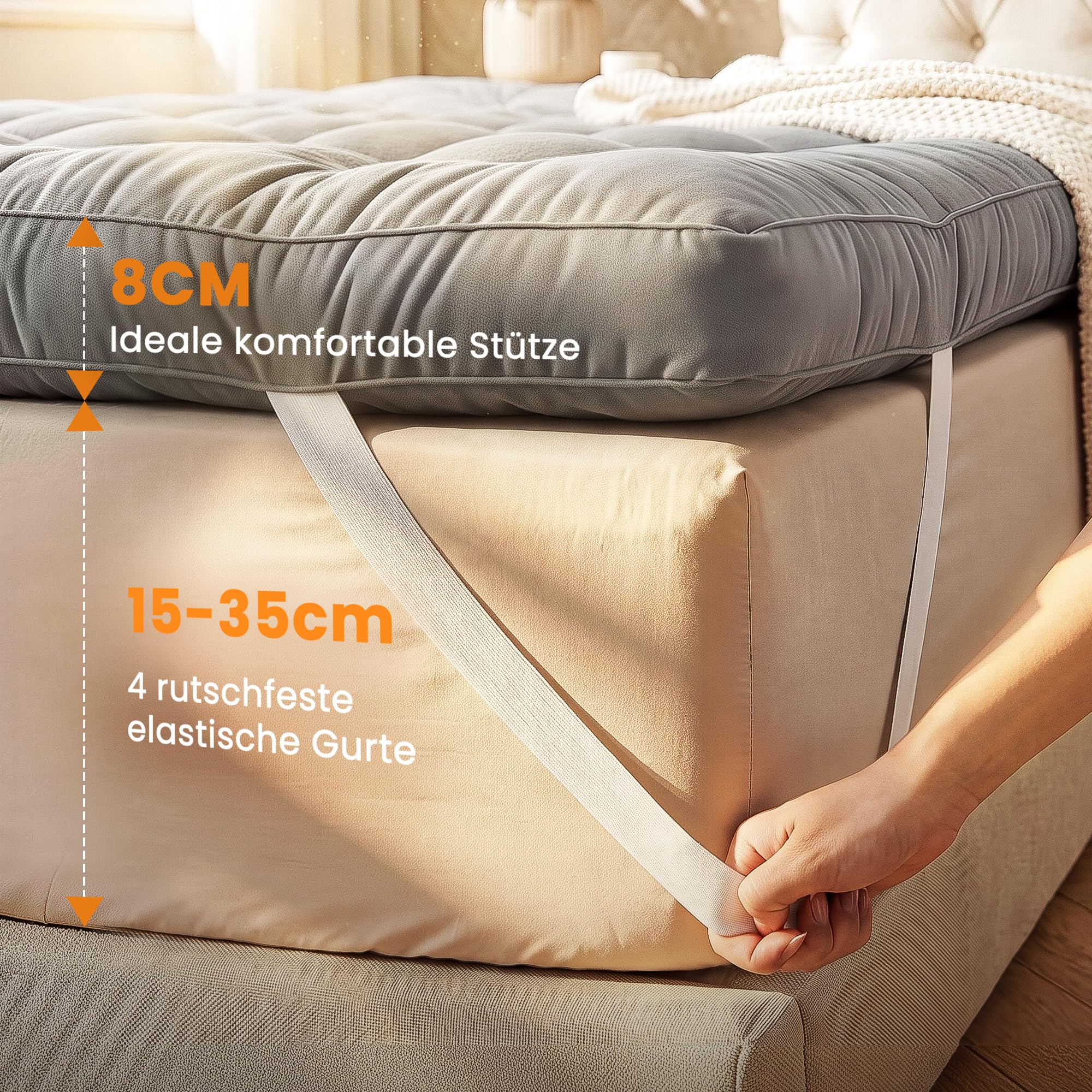 wowttrelax Matratzenauflage 140x200 cm, Stärke 8 cm | Hoch atmungsaktiv, ohne lästigen Wärmestau Ergonomische Druckverteilung für spannungsfreien Schlaf