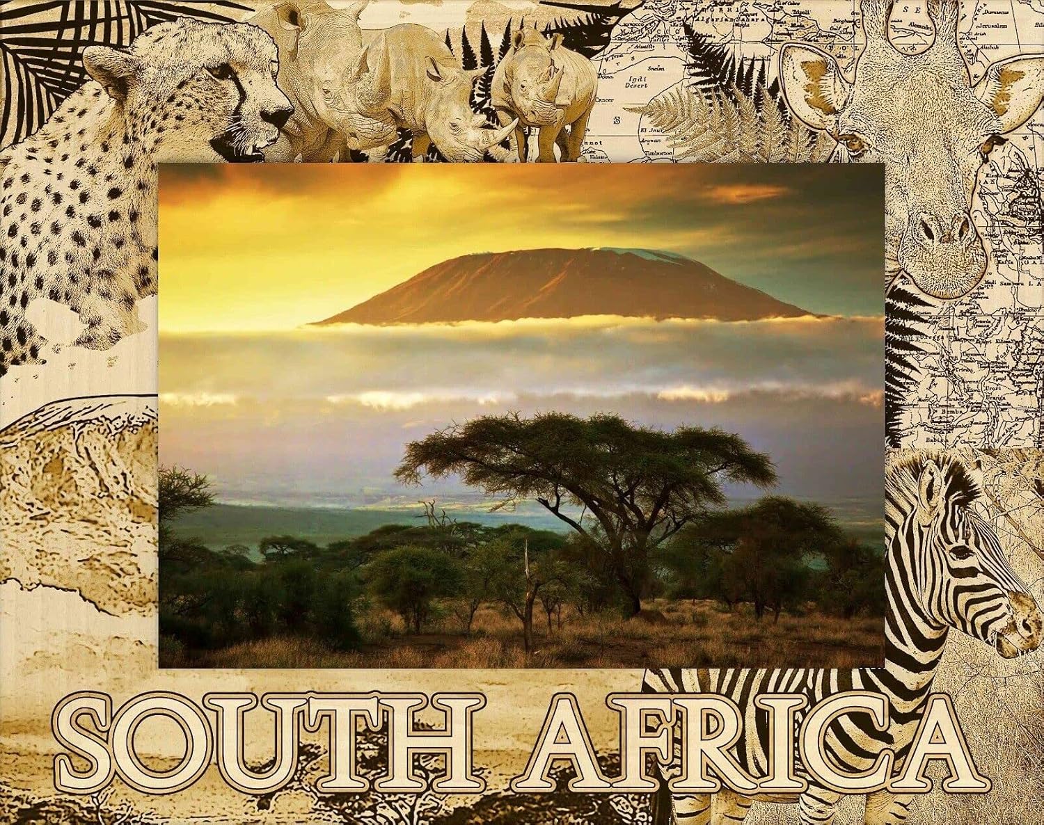 Saddle Mountain Souvenir South Africa Laser Engraved Wood Picture Frame Landscape (5 x 7)