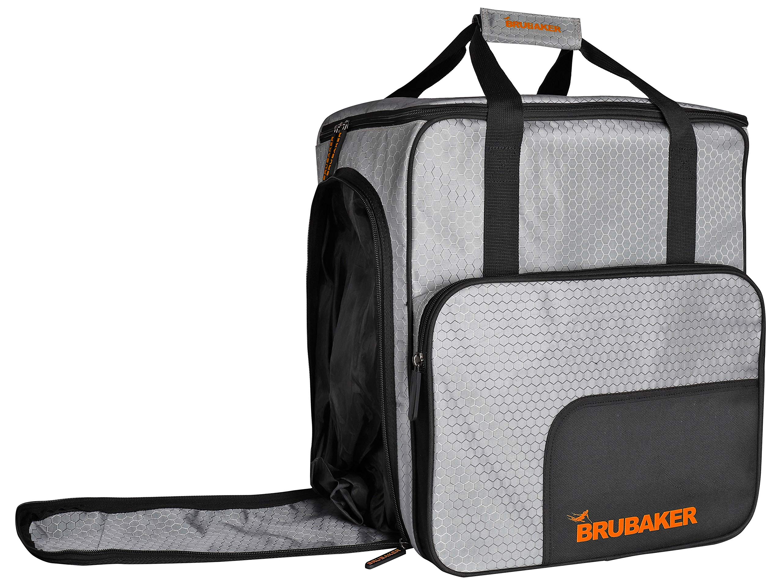 BRUBAKER - Set de Ski 'CarverTec Pro' - Housse à Skis & Sac à Chaussures de Ski - pour 1 Paire de Skis + Bâtons + Chaussures + Casque - Argenté/Orange