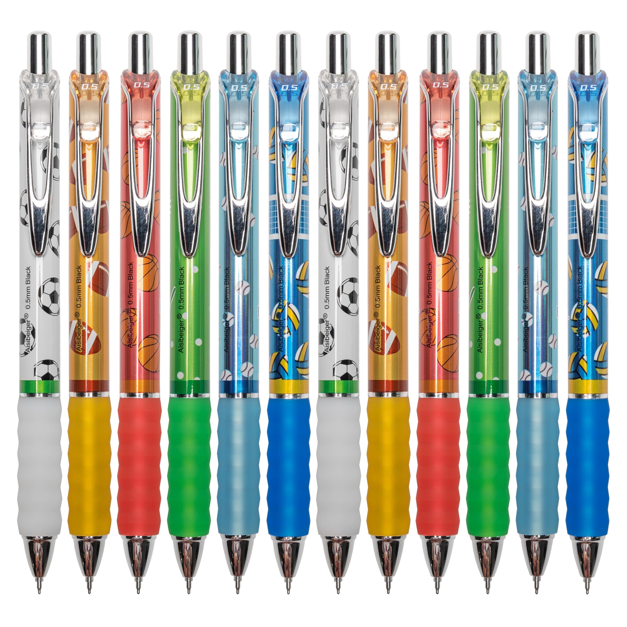 Aisibeiger Gel Pens 0.5mm Fine Point Black Ink Gel Pen Retractable Ball Sports Pen Series for Smooth Writing Office Supplies (12-count)