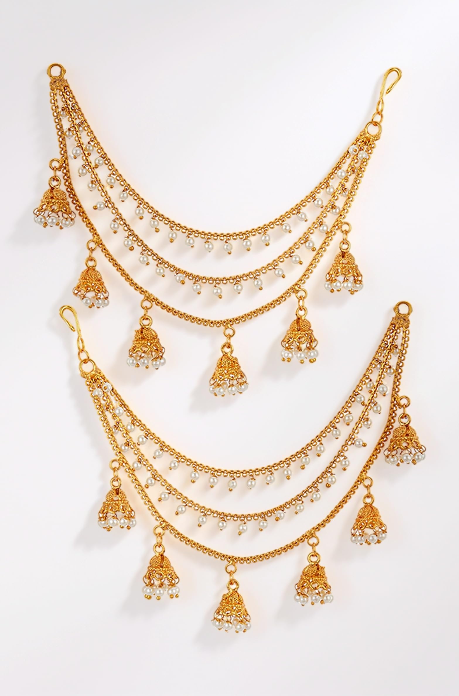 Traditional Brass 18 K Gold Plated Wedding Jewellery Bahubali Inspired Long Chain Jhumki Earrings for Women and Girl