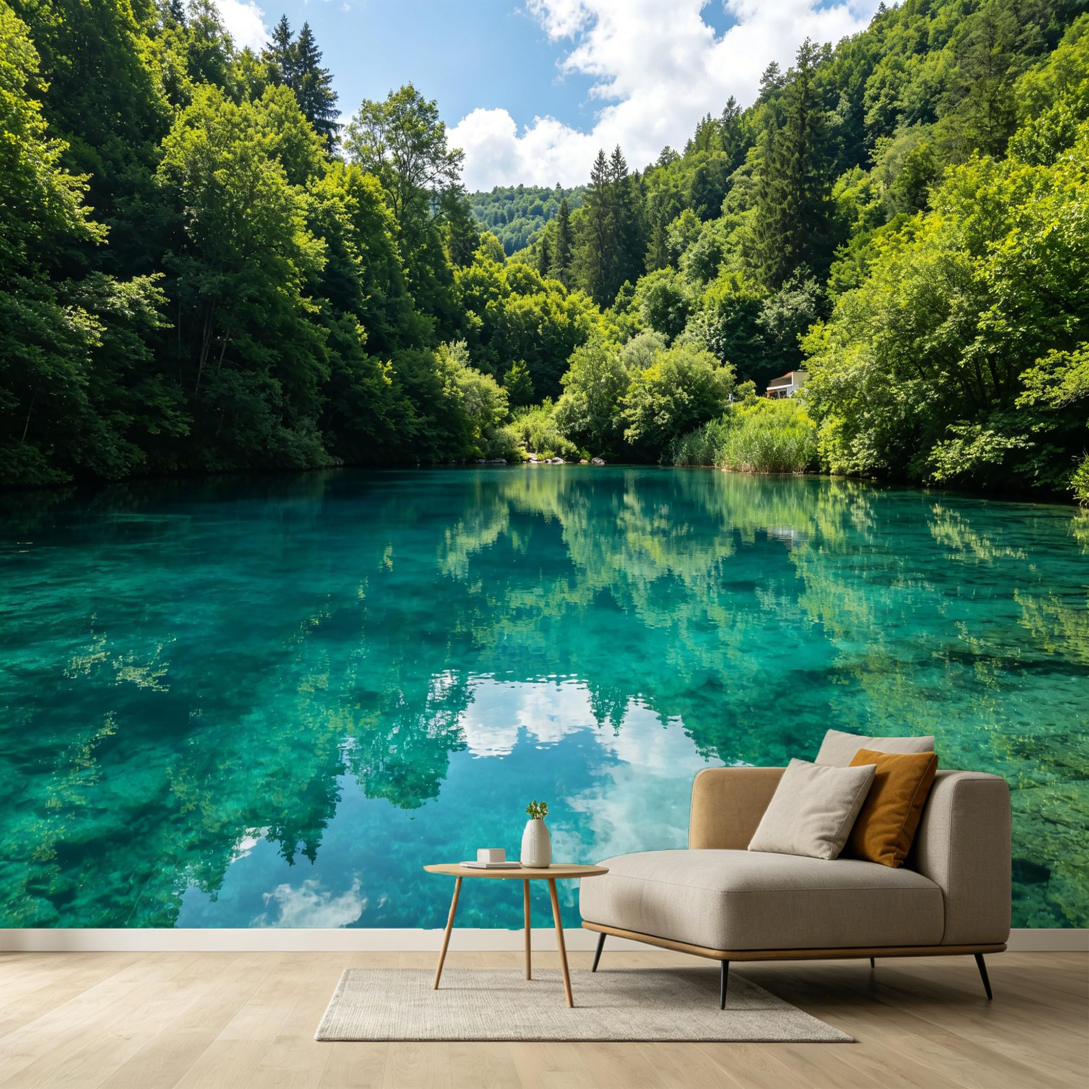 Custom Size Wall Murals Turquoise Lake Landscape Mountain Forest SelfAdhesive Wall Fabric Removable Large Wallpaper for Photo Living Room Interior Decor Nature View