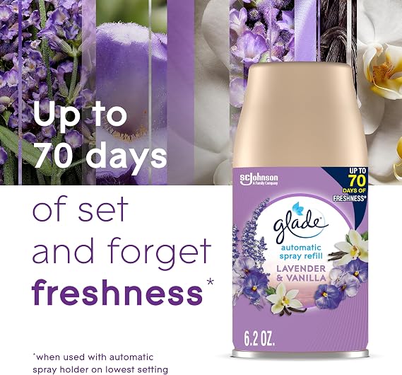 Glade Automatic Spray Refill, Air Freshener for Home and Bathroom, Lavender & Vanilla, 6.2 Oz, 2 Count
