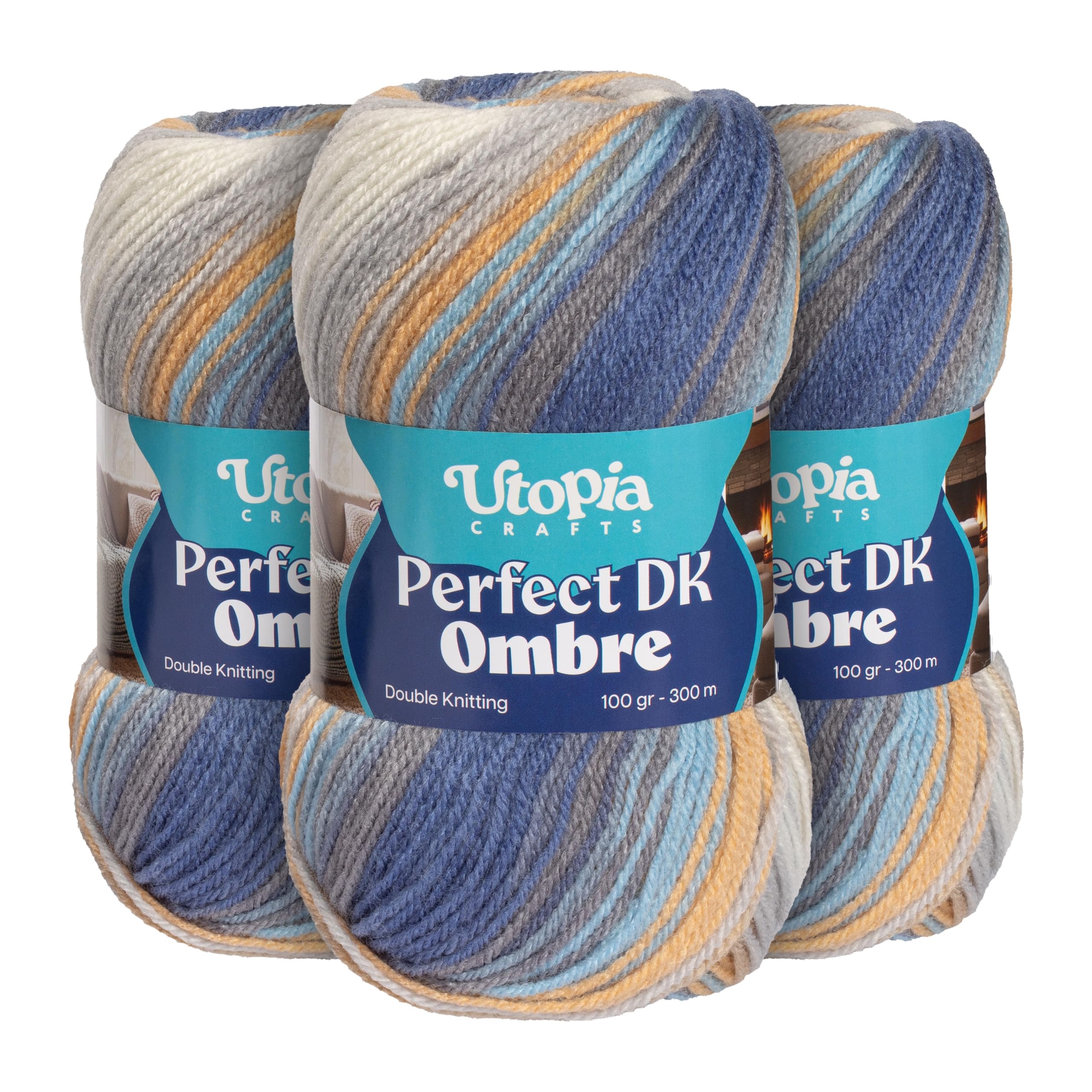 Utopia Crafts DK Ombre Multicolour Double Knitting Yarn 3X 100g (001)