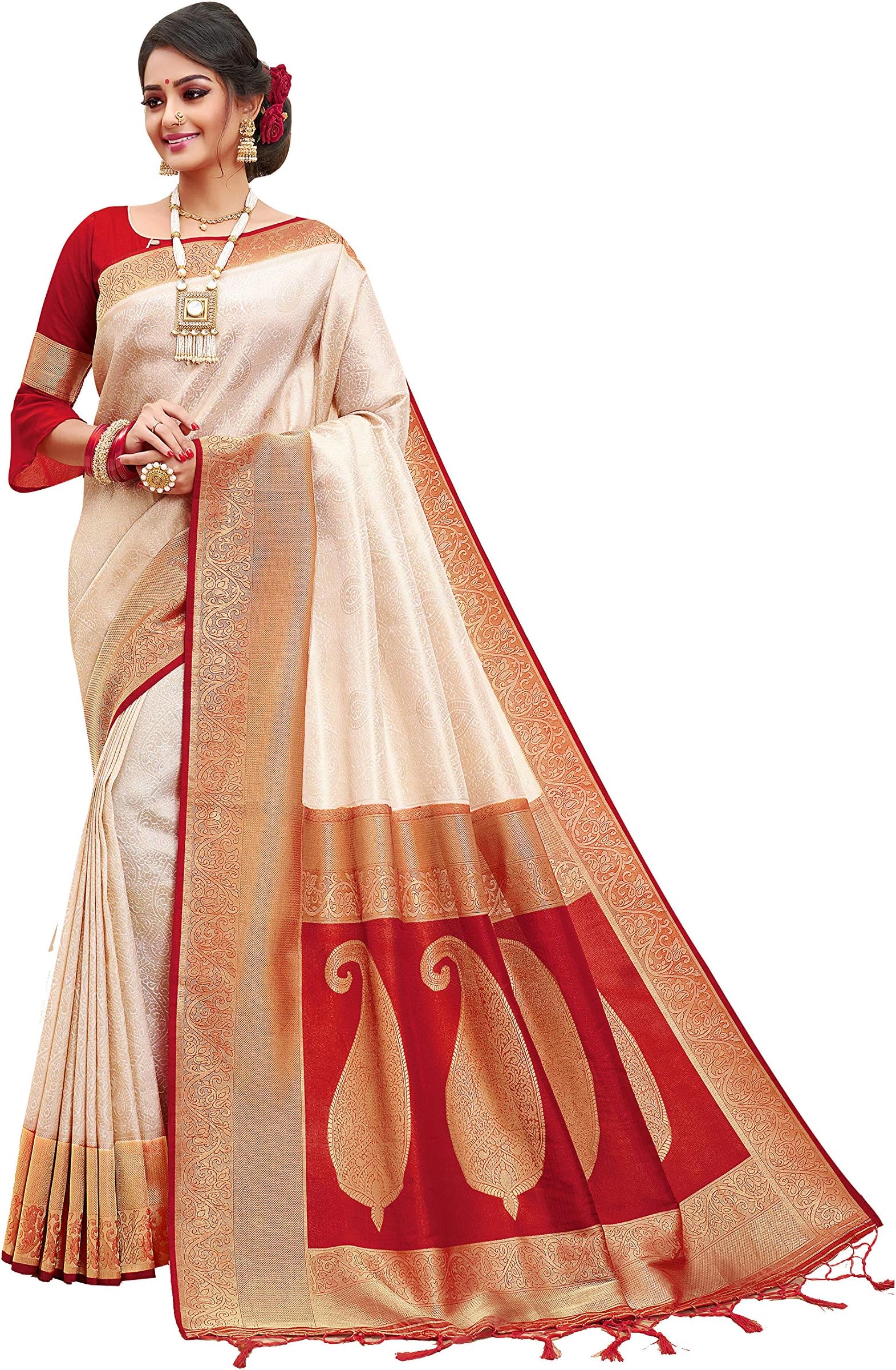 Sarees For Women Banarasi Art Silk l Tradional Indian Wedding Diwali Gift Sari with Unstitched Blouse