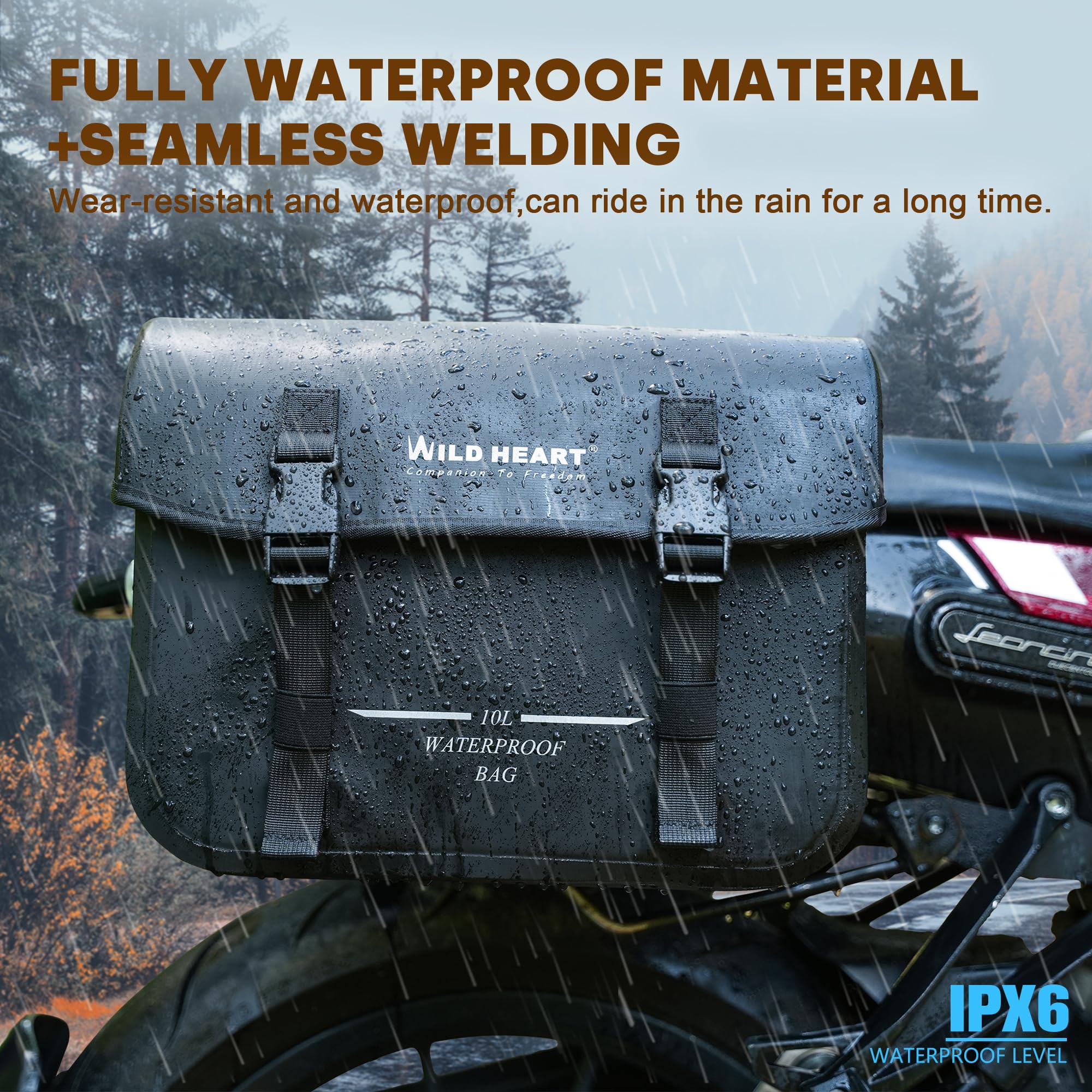 WILD HEART Motorcycle saddlebags Waterproof Bag Retro Tail Bag 20L(10L*2) for Sportster Softtail Dyna Road King no Need for Rain Cover