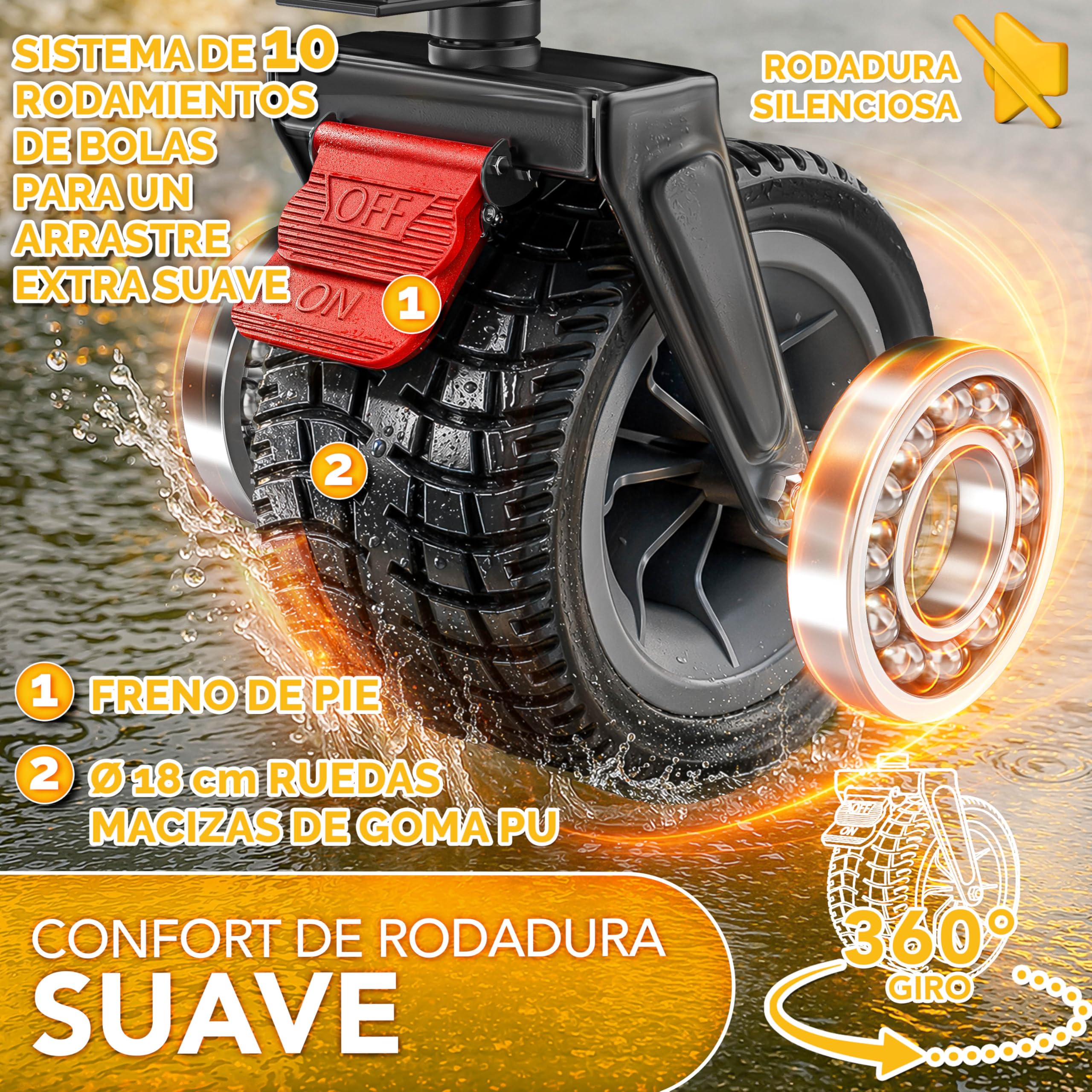 TRESKO® Carro plegable de 300 l con freno, carro de mano plegable, 150 kg, incluye neumáticos de goma maciza, carrito de playa plegable, ruedas extra anchas, con bolsa de transporte, color rojo