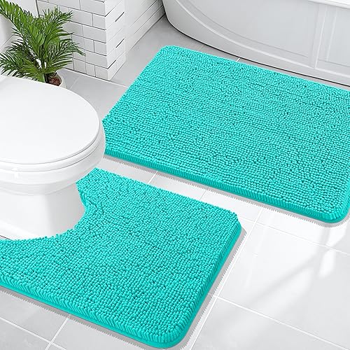 Miniatura 172 de OLANLY Juego de 2 alfombras de baño, tapetes de baño de felpilla suave y absorbente y tapete para inodoro con contorno en forma de U, alfombra de
