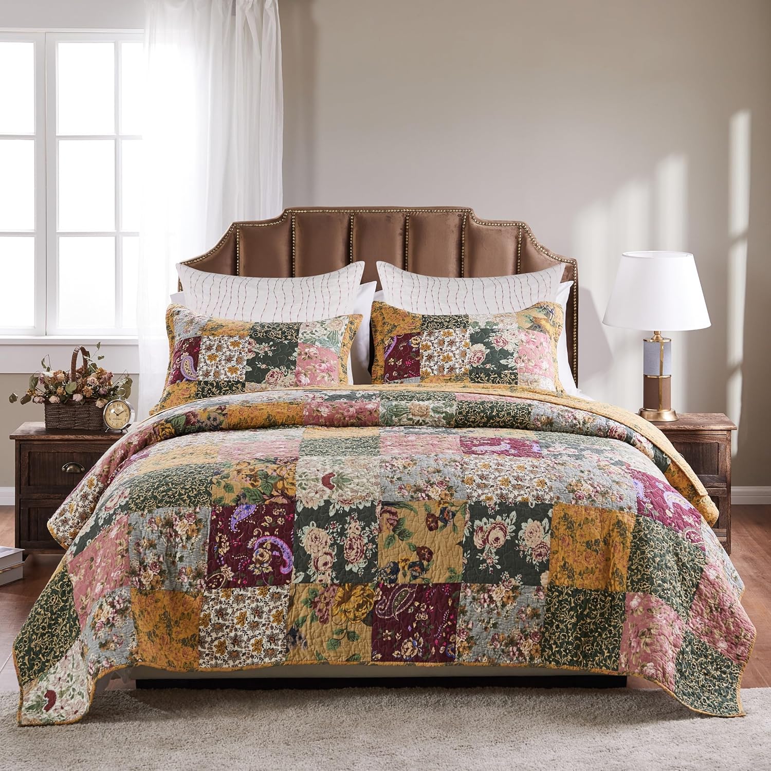 Greenland Home Antique Chic 100% Cotton Authentic Patchwork Quilt Set with Euro Sham, 3-Piece Twin/XL