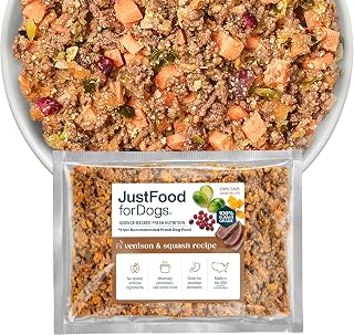 JustFoodForDogs Frozen Fresh Dog Food, Complete Meal or Topper, Venison & Squash Human Grade Dog Food Recipe, 18 oz (Pack of 7)