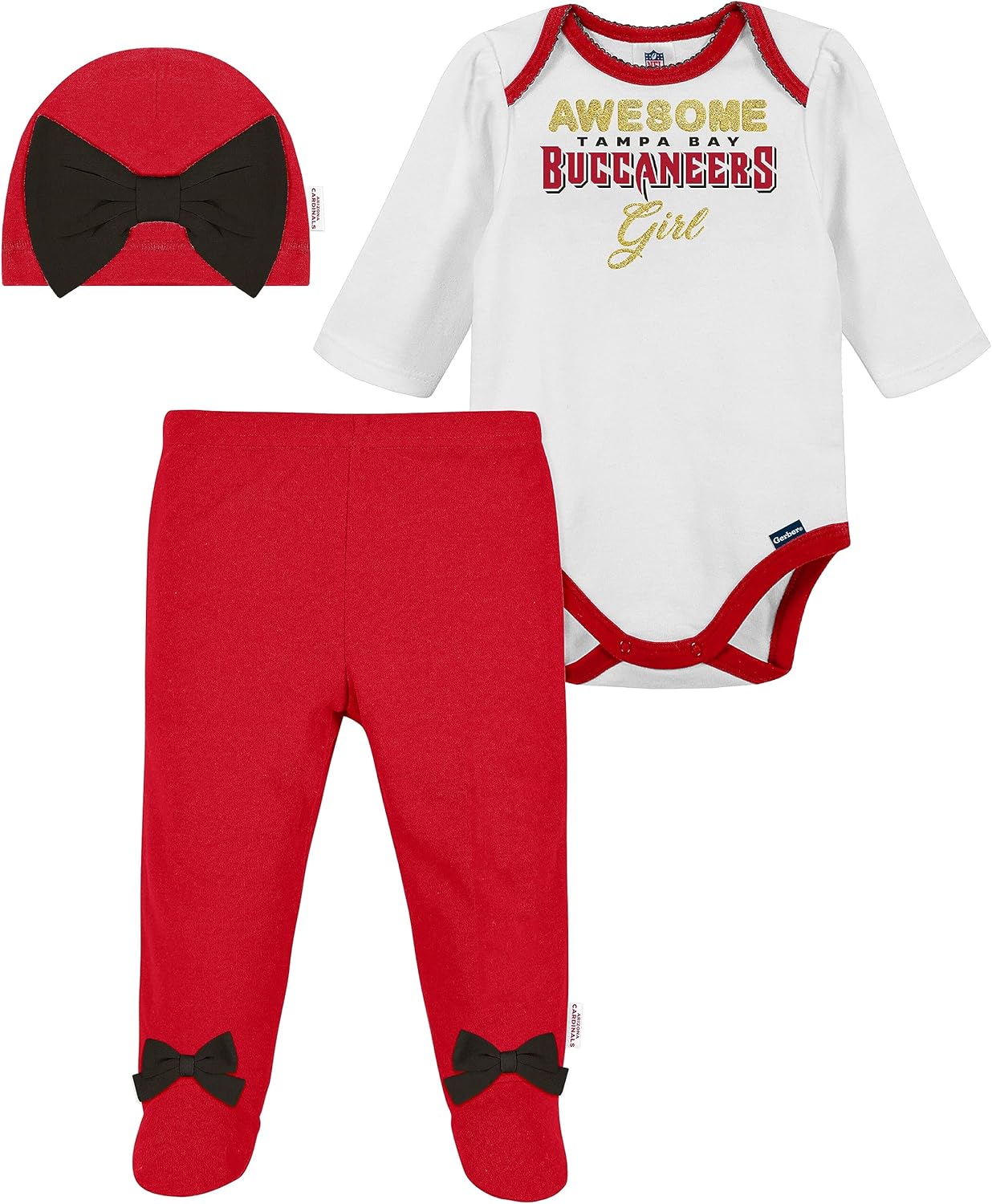 Gerber NFL baby girls 3 Pack Bodysuit Registry Gift Set Footed Pant and Cap