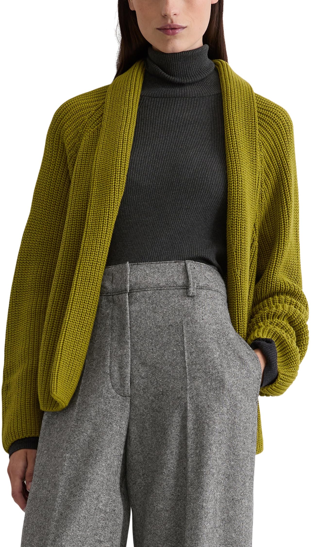 Marc O'polo Women's 422 Marc Oߴpolo Regular Fit Shawl Collar Cardigan, Yellow (Bright Pea), S
