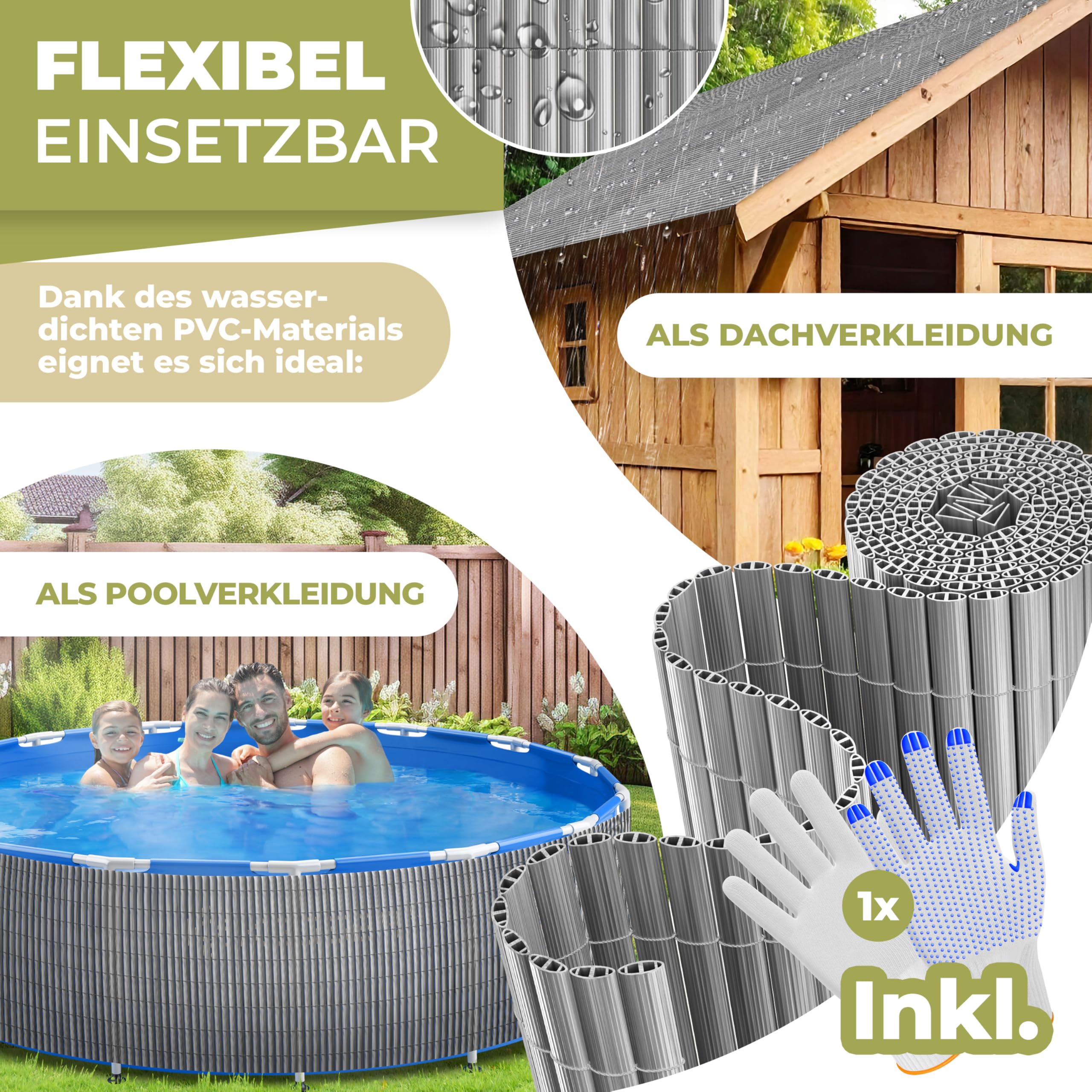 KESSER® Mata maskująca z PCW, ogrodzenie balkonowe, ochrona przed wiatrem, wzmocnione lamele, do ogrodu, na balkon i taras, obramowanie balkonu, wraz z opaskami kablowymi, osłona i rękawiczki