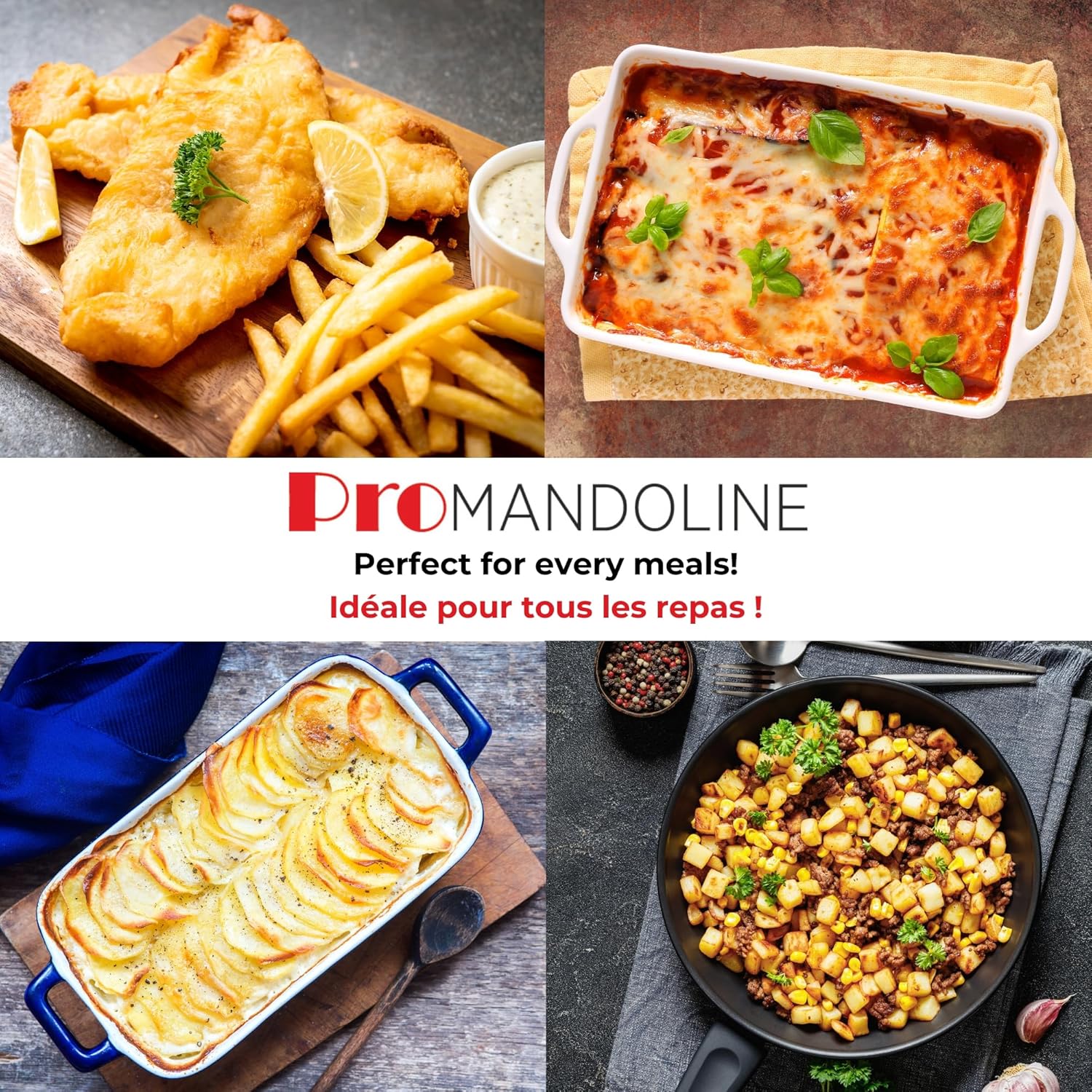 Starfrit Cubing Pro Mandoline Slicer, Dicer - 4 Blades & Graters with Storage Box - Straight & Crinkle V-Blades, Fine & Coarse Graters - 10 Thickness Settings, 3 Julienne Sizes - Self-Feeding Pusher