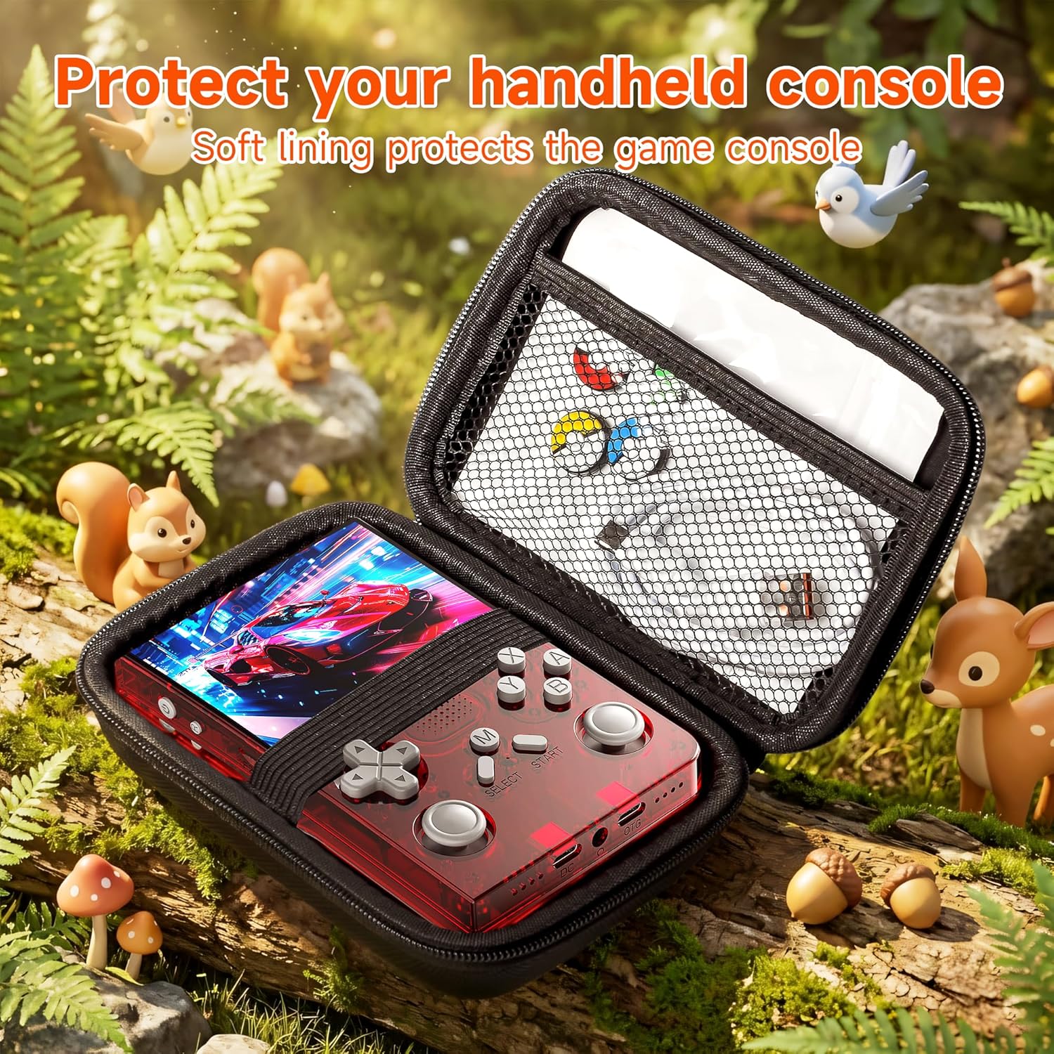 R40 Retro Handheld Game Console with Storage Case - Open Source System,3.5" IPS Screen, 18,000+ Classic Games, 128G TF Card, 3000mAh Battery, Portable Gaming Player for Travel, Red - Image 7
