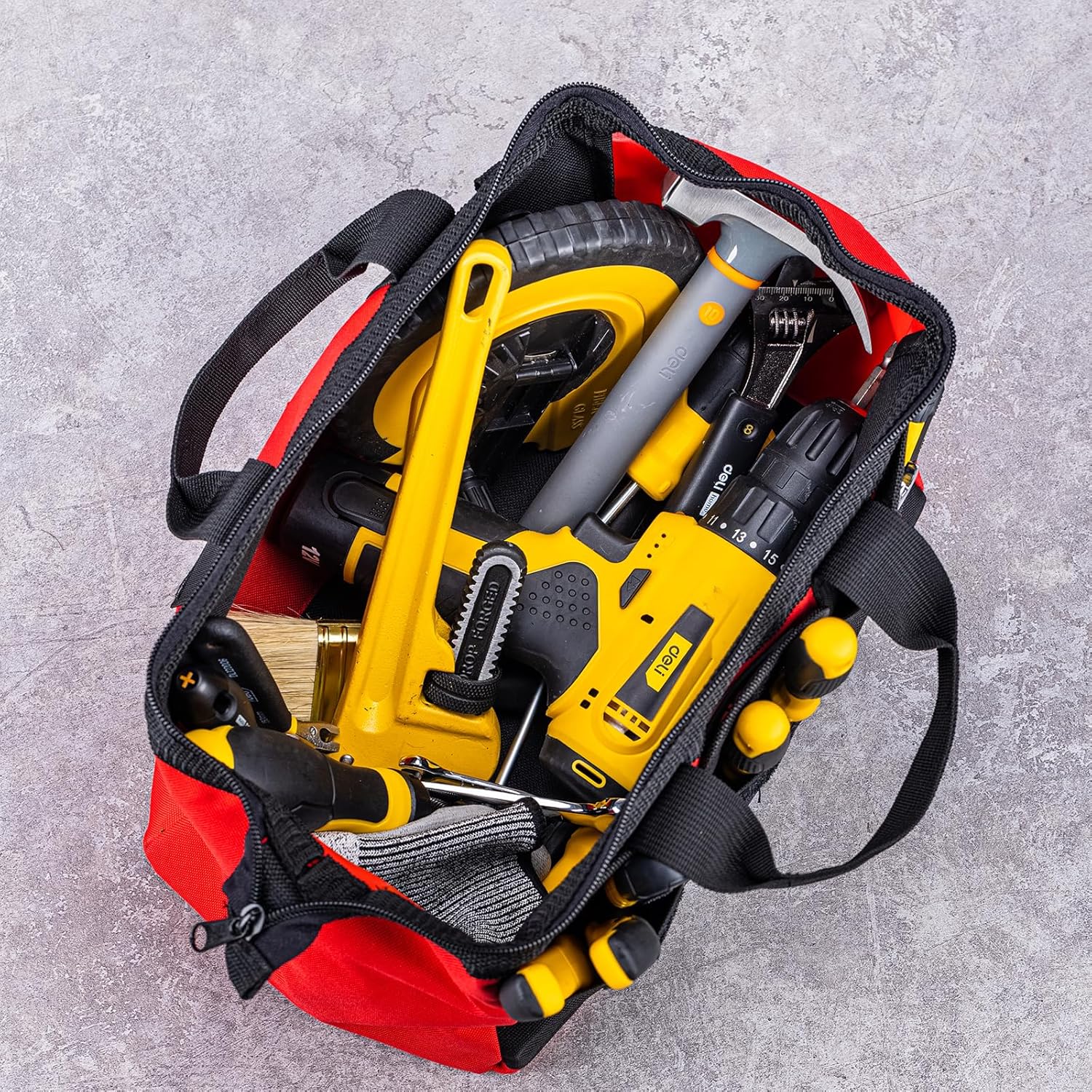 3 Pack Tool Bag for Men with Waterproof Hard Bottom, Heavy Duty Tool Bag Wide Mouth Tote for Various Instrument, Electrician Carpenter Mechanic