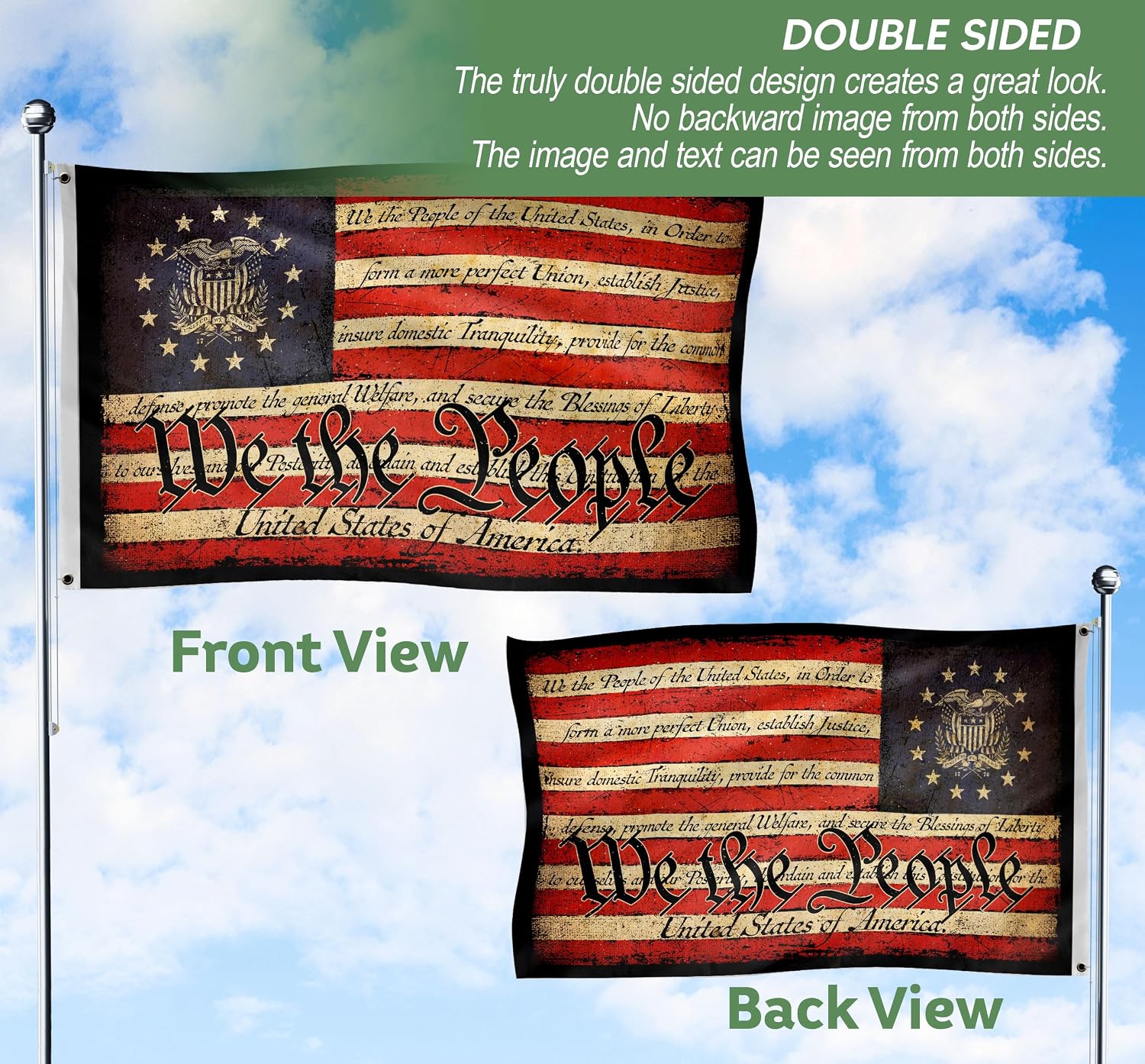 We The People Flag, USA Flag, Vintage 2nd Amendment Eagle Flag 2-Sided House Flag With Grommets 36" x 60" (3x5 ft)