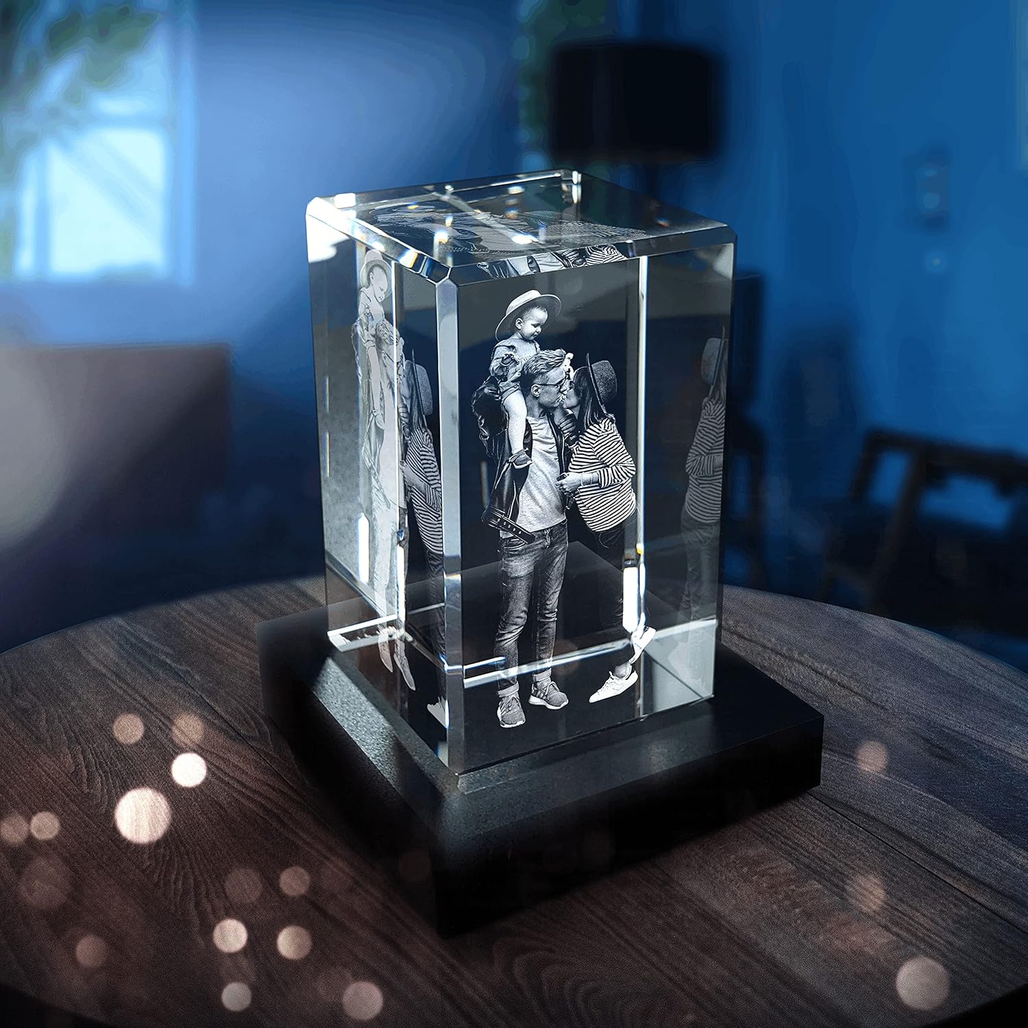 3D Crystal Photo with LED Base 3D Pictures in Glass Personalized Gift for Father's Day, Birthday Gifts, Women, Men, Home Office Decor Paperweight (Portrait, XL)