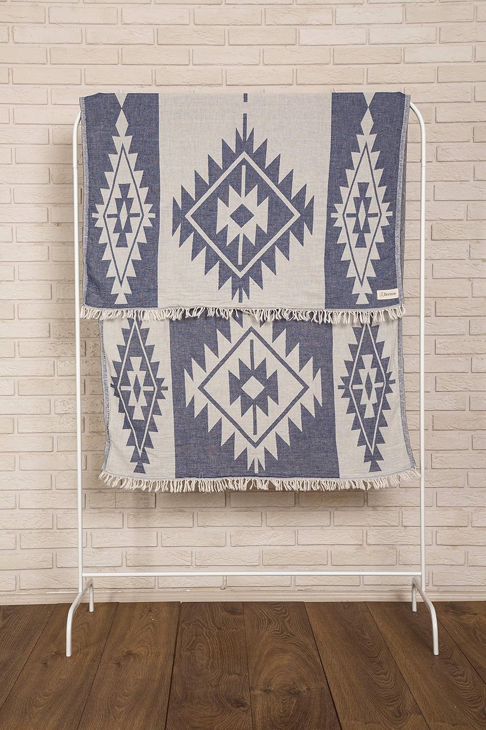 Bersuse 100% Cotton Tulum Turkish Towel Beach Towel Bath Towel Dual Layer Peshtemal Beach Blanket Beach Essentials - 37x70 Inches, Dark Blue