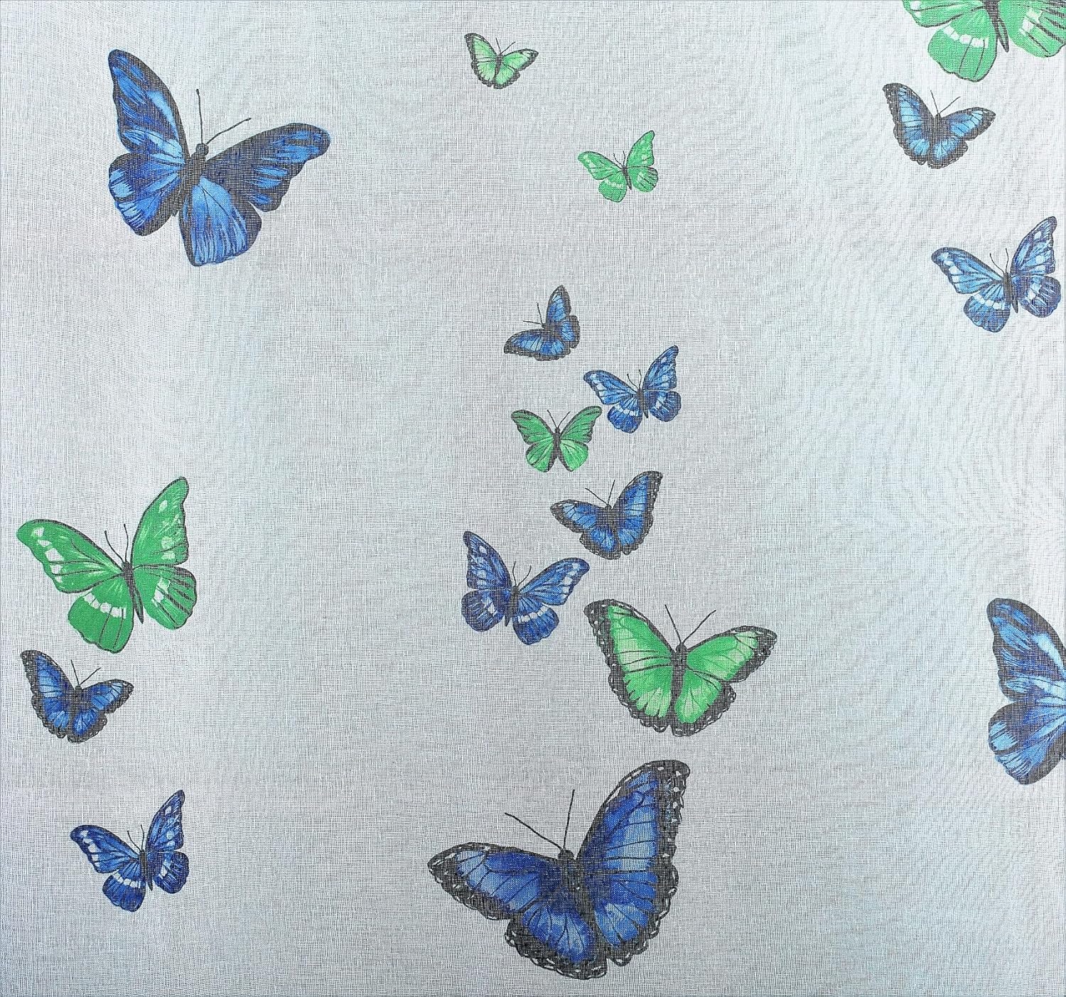 Today's Curtain Butterflies Print Semi Sheer Panel, 84", Blue, 54W x 84L