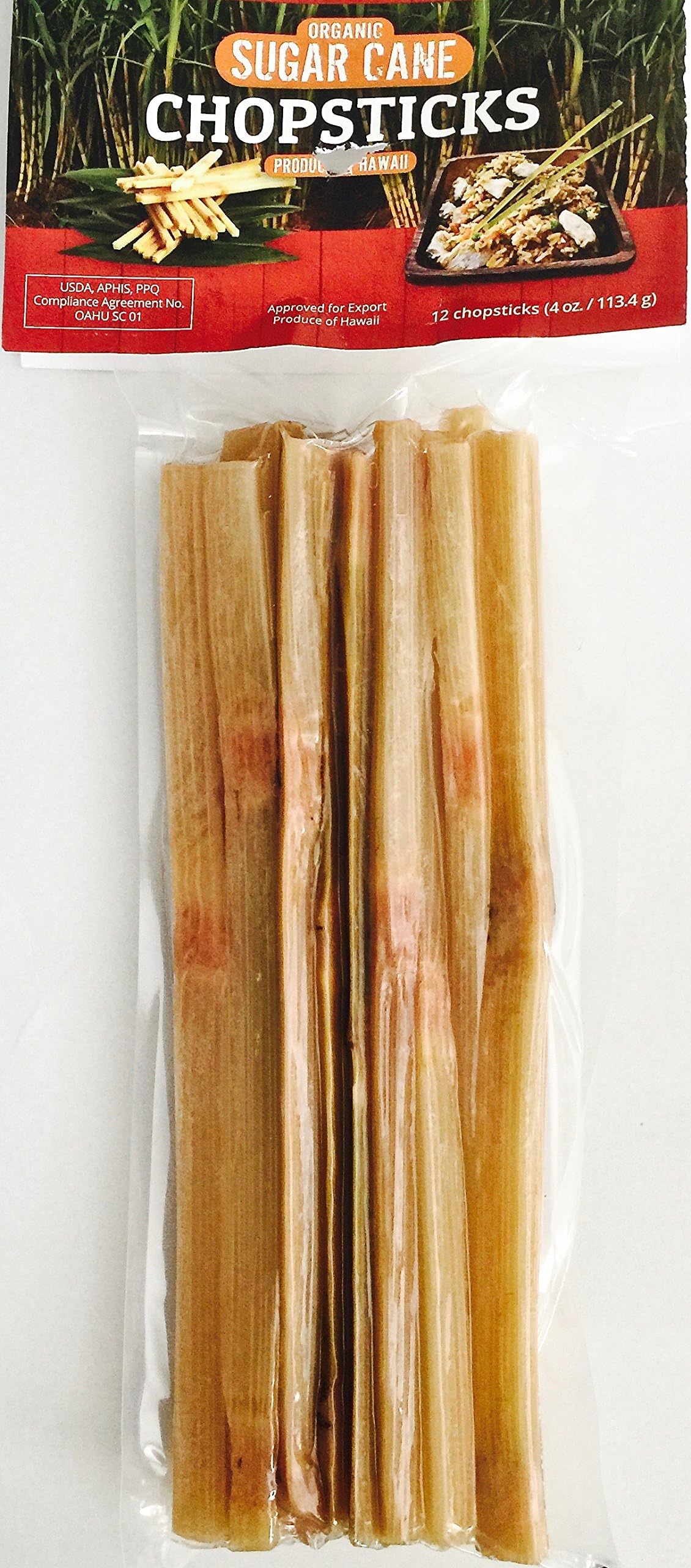 Hawaiian Organic Sugar Cane Chopsticks / Swizzle Sticks 7" Long (12 Count)
