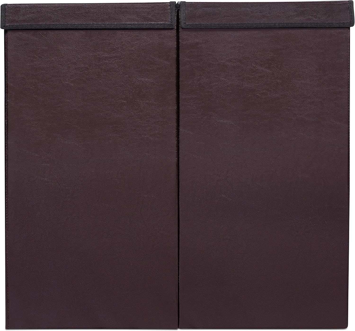 Internet's Best Double Faux Leather Laundry Hamper with Lid - Double Load - Foldable Hamper Basket - Removable Lid - Brown
