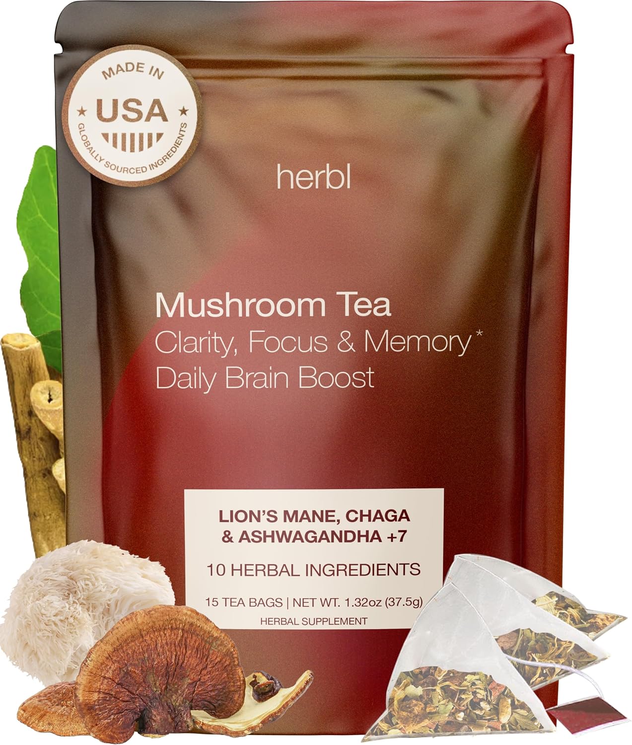 Amazon.com : Organic Mushroom Tea with Ashwagandha, Lion’s Mane & Chaga ...
