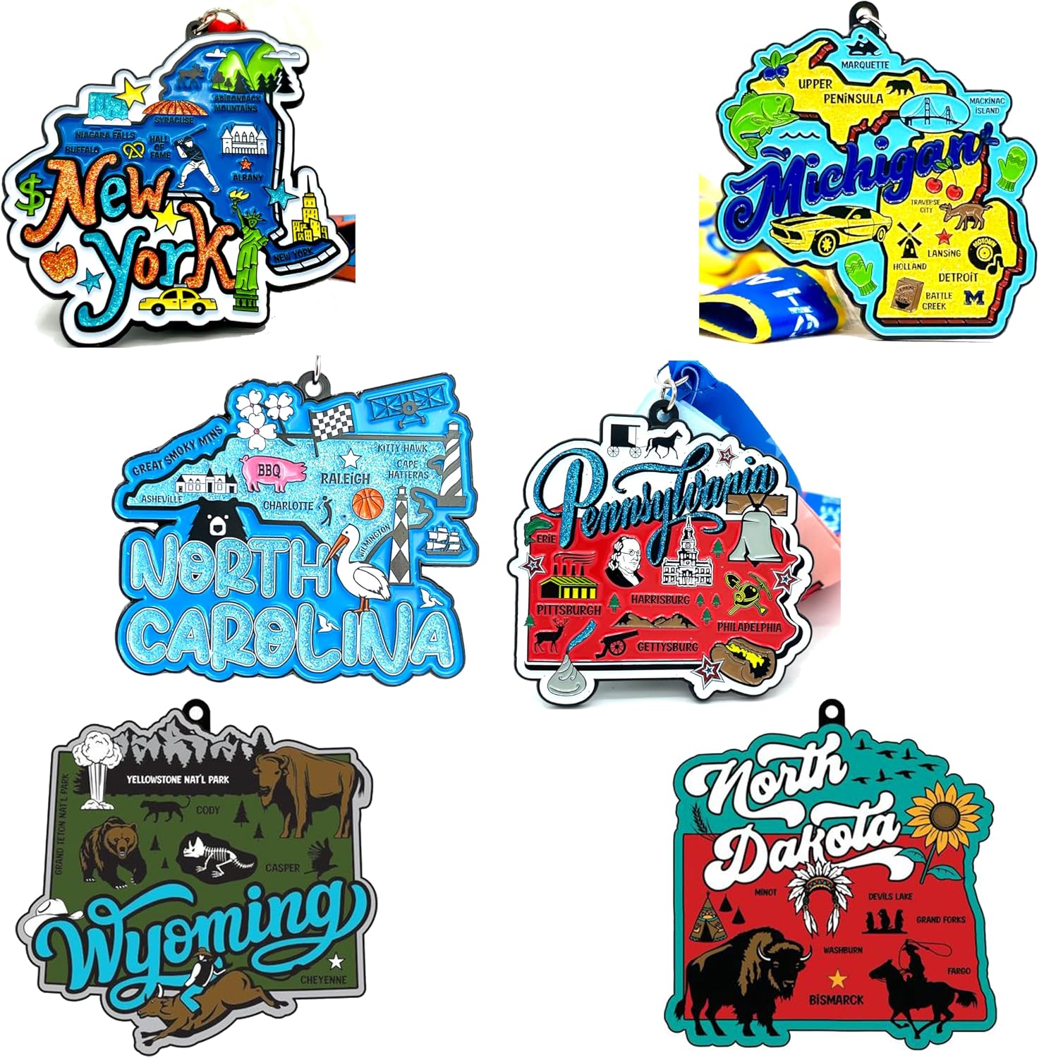 Race Through America Series – Complete Set of 50 States Virtual Race Medals & Bibs Pack – Run&Walk 1M, 5K, 10K, Half Marathon, Marathon, or 50 Miles Anytime – Charity with Every Purchase