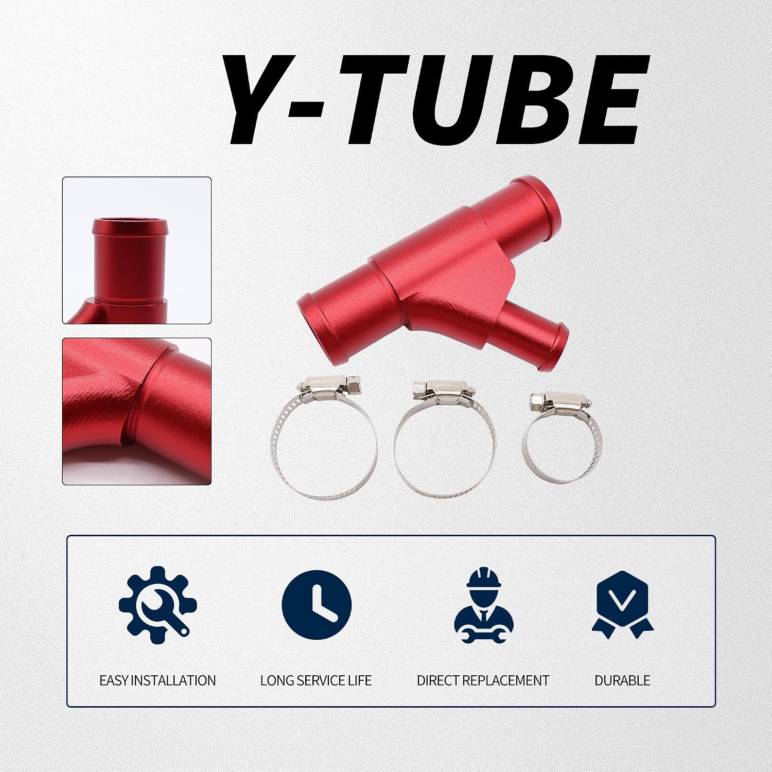 Weldless Radiator Coolant Y-Pipe Compatible with Ford F250 F350 F450 F550, Aluminum Excursion Red Coolant Hose Connector Pipe Compatible with E350 E450 Super Duty 6.0L Powerstroke Diesel Engine