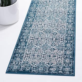 Rugs.com Lucerne Collection Runner Rug â€“ 6 Ft Runner Blue Low-Pile Rug Perfect for Hallways, Entryways