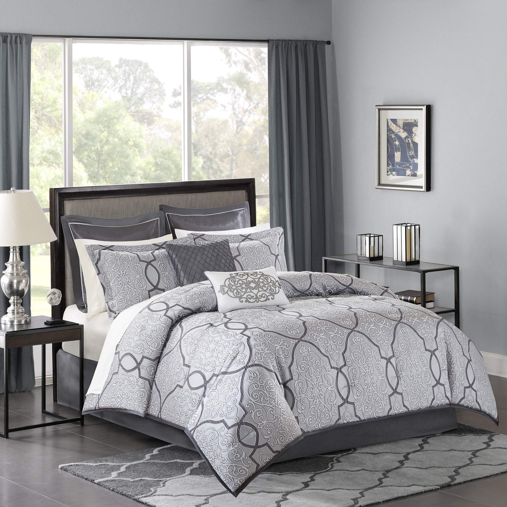 Madison Park Odette 8 Piece Cozy Comforter Set, Silver