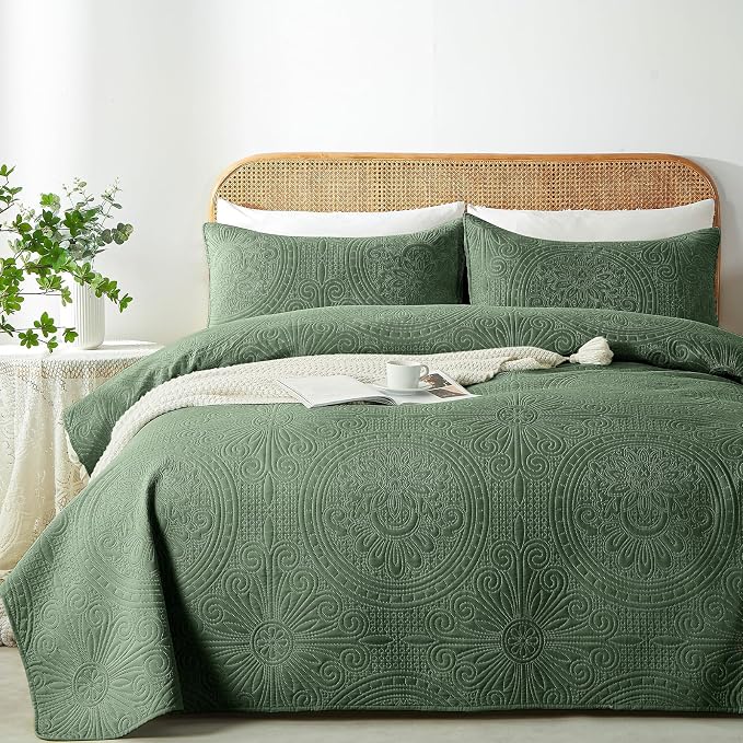 King Quilt Set Olive Green