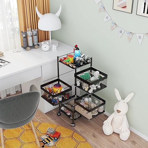 Vista 37 de Estante giratorio de almacenamiento de cocina, carrito de cesta de frutas y verduras, estante de baño, organizador de cocina y estante