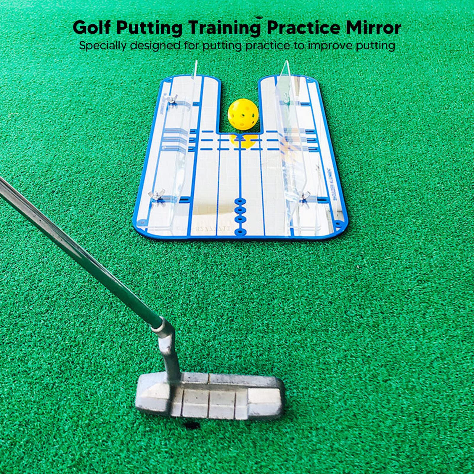 Golf-Putting-Ausrichtungsspiegel mit Führungsschienen, kabelloser Putting-Trainingshilfsmittel für das Indoor- und Outdoor-Training, präziser Trainings-Spiegel zur Ausrichtung von
