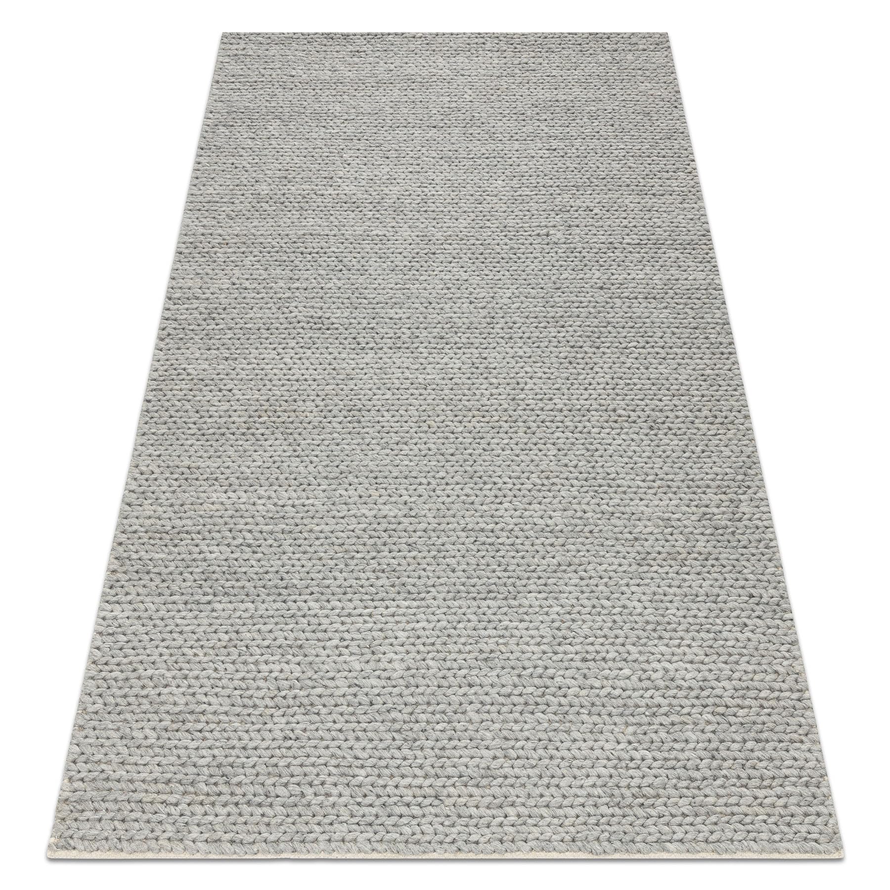 rugsx Dywan wełniany TAHAR 99004G, szary, ręcznie tkany, do salonu, sypialni, pętelka, jednolity, 200 x 290 cm