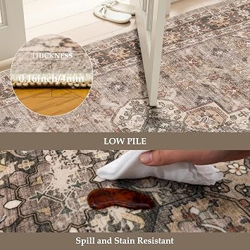 Washable Entryway 2x3 Runner Rug: Non-Slip Backing Rugs for Kitchen Bathroom Vintage Easy to Clean Stain Resistant Carpet for Bedroom Soft Low Pile Front Door Mat for Living Room 2x3 Brown