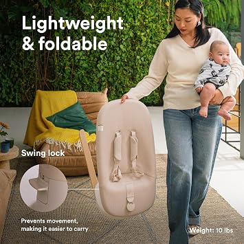 Stokke Yoga Baby Bouncer & Swing, Light Sand - Dual Movement to Soothe & Stimulate Babies Up to 20 lbs - Includes Newborn Cushion for Head Support - Three Adjustable Positions
