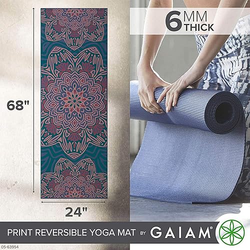 Miniatura 4 de Gaiam - Tapete estampado reversible para yoga, pilates y entrenamientos en el piso, extragrueso de 1564 pulgadas (6 mm), antideslizante, calidad