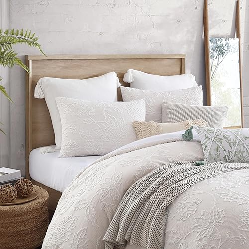 Miniatura 5 de Peri Home Folky - Juego de edredón y funda de almohada de 3 piezas de jacquard floral, matrimonialqueen, beige natural