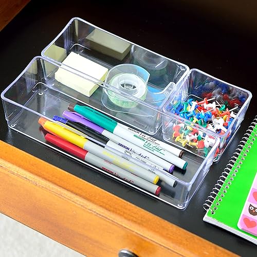 Miniatura 2 de Youngever Paquete de 8 organizadores de cajones de plástico transparente para tocador y escritorio, apilables, organizadores de maquillaje, bandeja
