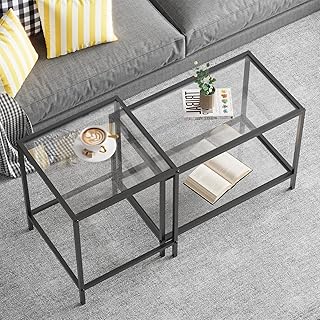 Nesting Coffee Table Set of 2,Glass Coffee Table Modern Center Living Ro...