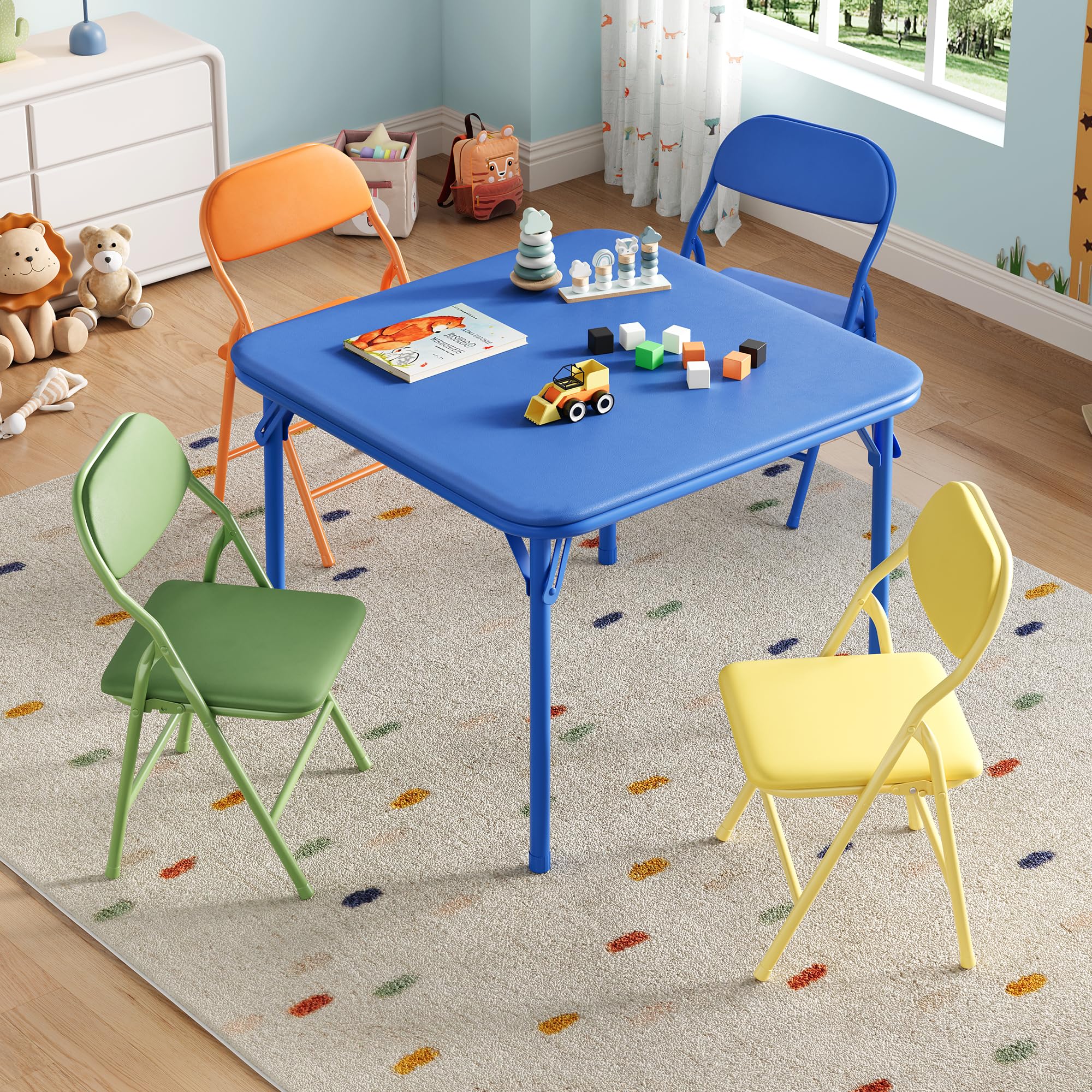 Aptliton 5-Piece Kids Folding Table and Chairs Set, Blue